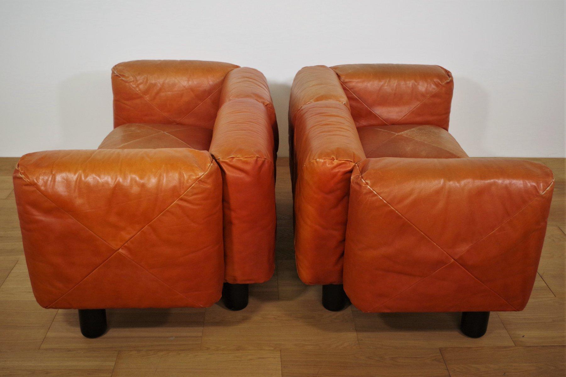 1970s Marius & Marius Leather Sofa and Pouf Set by Mario Marenco for Arflex en venta 4
