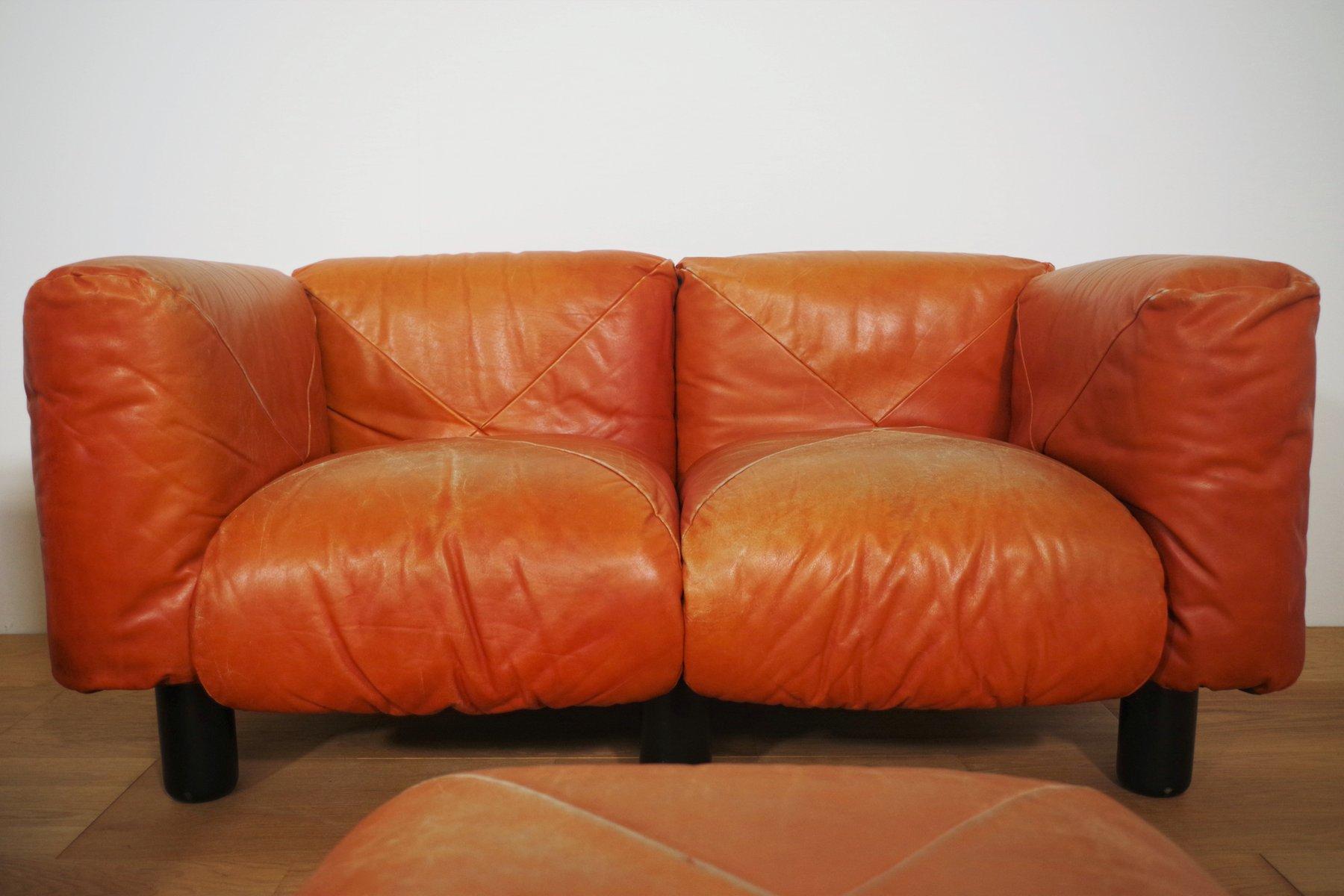 1970s Marius & Marius Leather Sofa and Pouf Set by Mario Marenco for Arflex en venta 8
