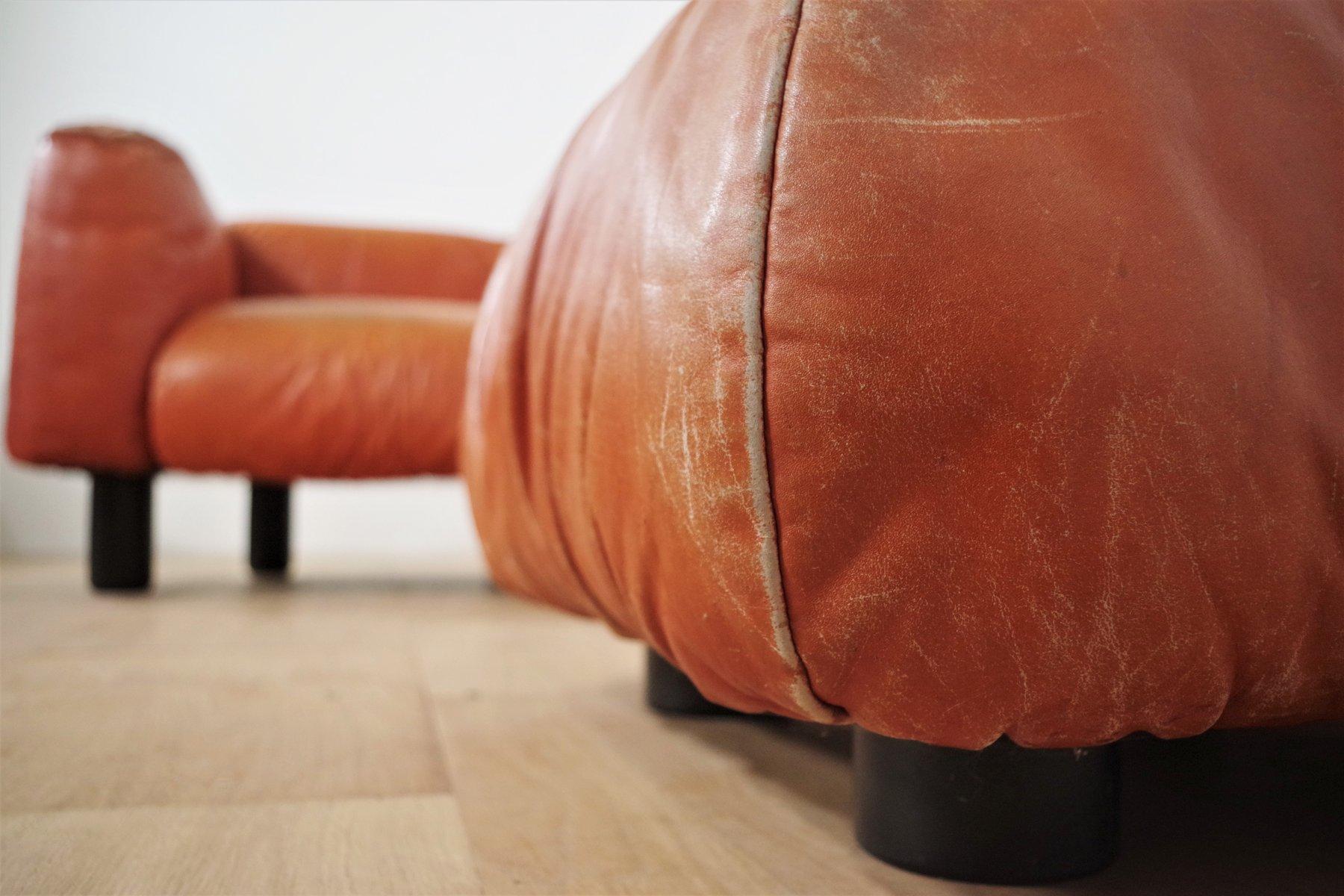 1970s Marius & Marius Leather Sofa and Pouf Set by Mario Marenco for Arflex en venta 10