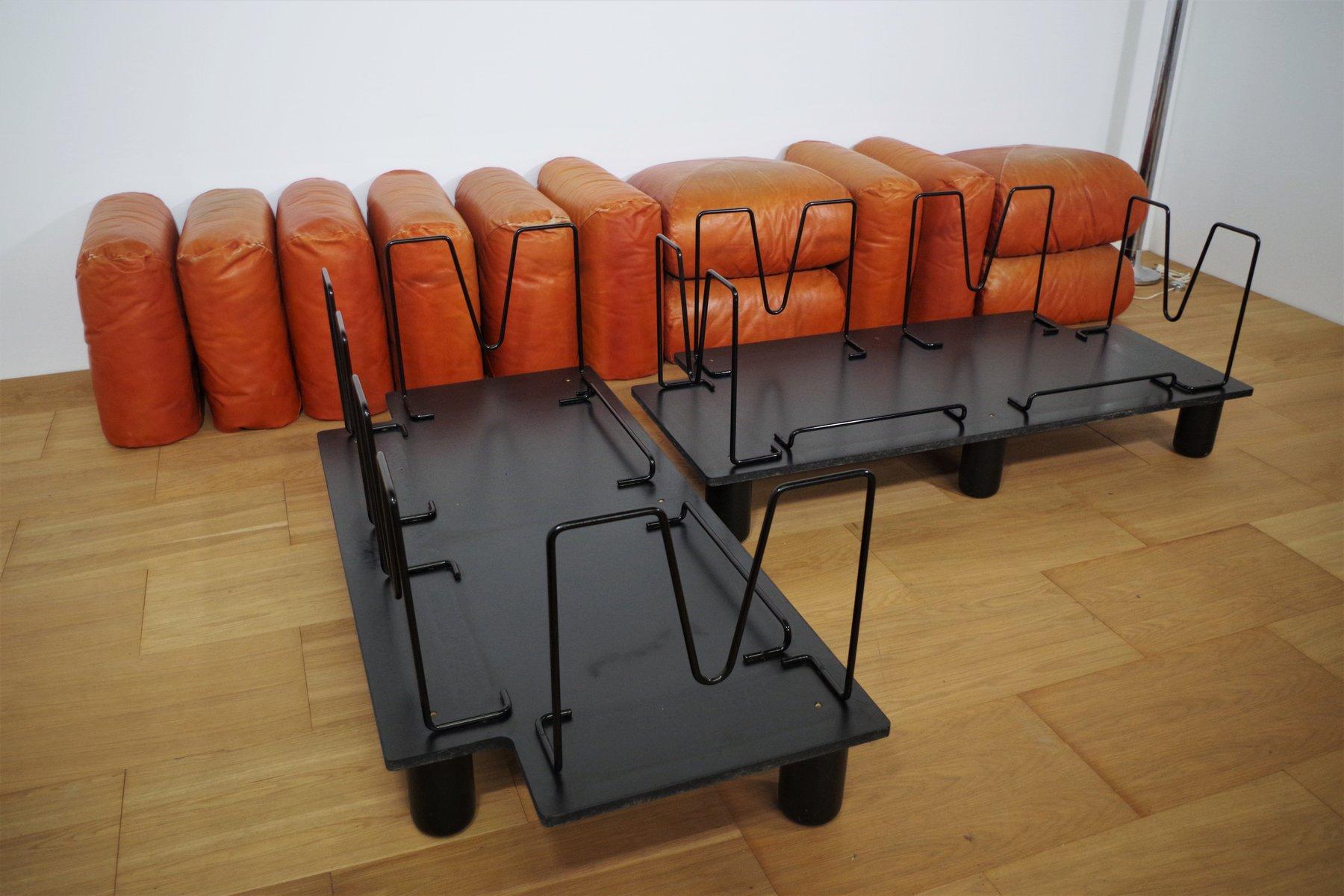 1970s Marius & Marius Leather Sofa and Pouf Set by Mario Marenco for Arflex en venta 1
