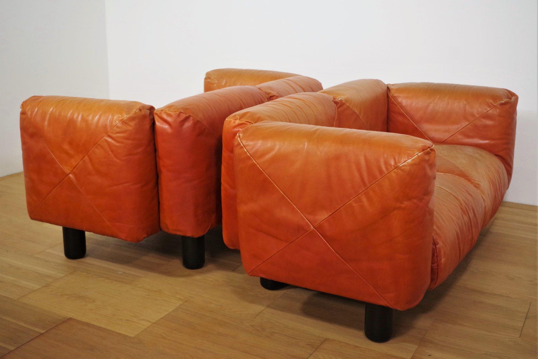 1970s Marius & Marius Leather Sofa and Pouf Set by Mario Marenco for Arflex en venta 2