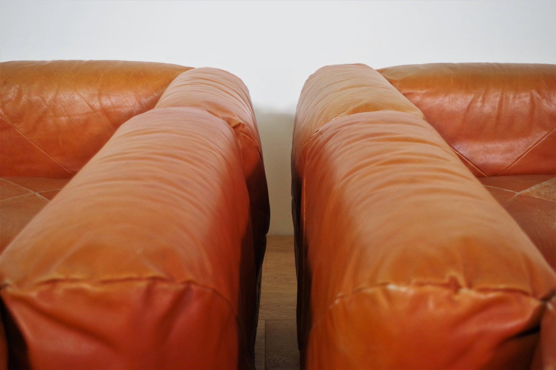 1970s Marius & Marius Leather Sofa and Pouf Set by Mario Marenco for Arflex en venta 3