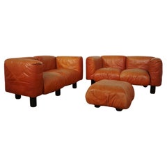 1970s Marius & Marius Leather Sofa and Pouf Set by Mario Marenco for Arflex