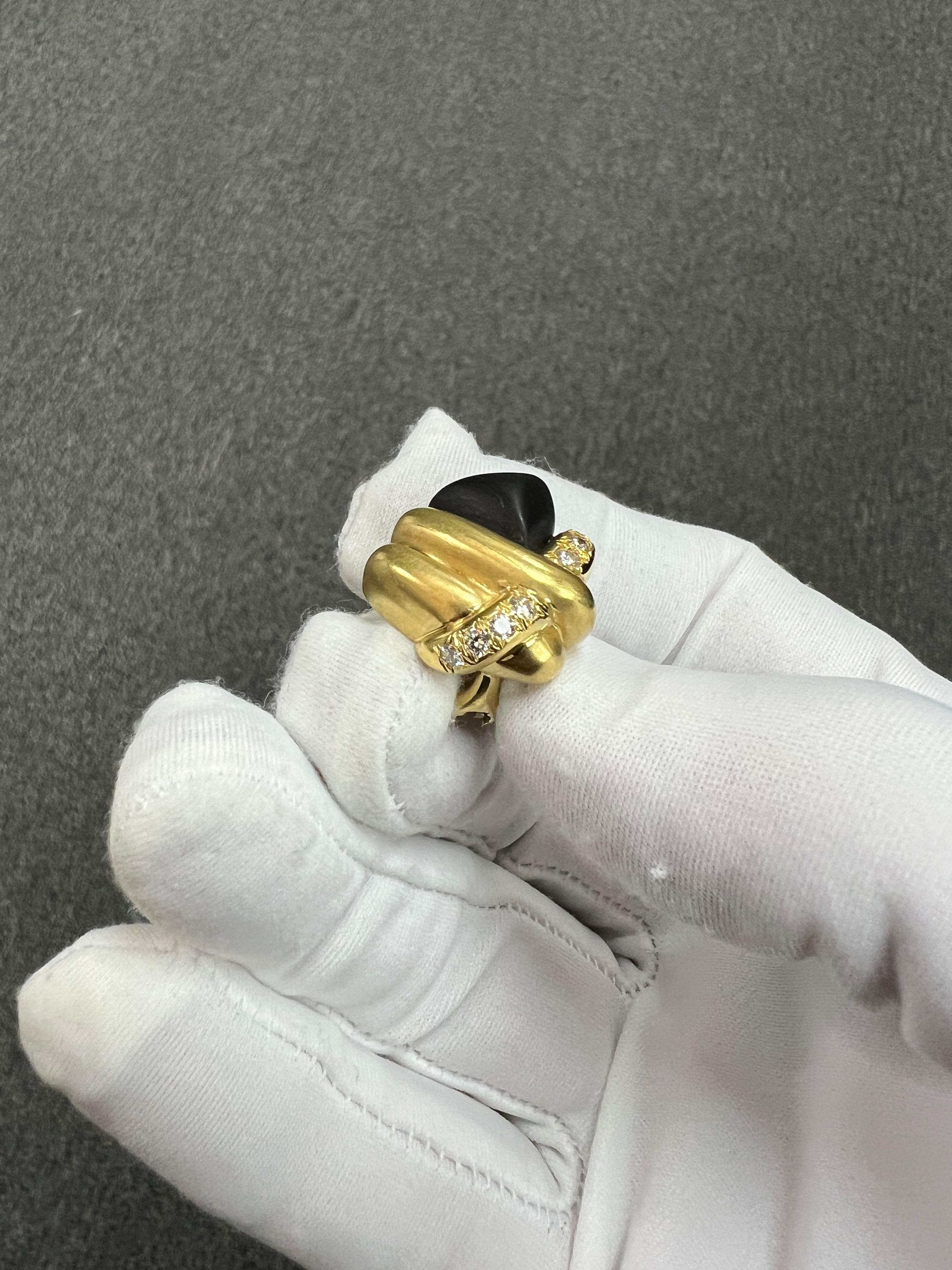 1970er Jahre Marlene Stowe Matter Onyx Diamant 18k Gelbgold Clip-On-Ohrringe im Angebot 4