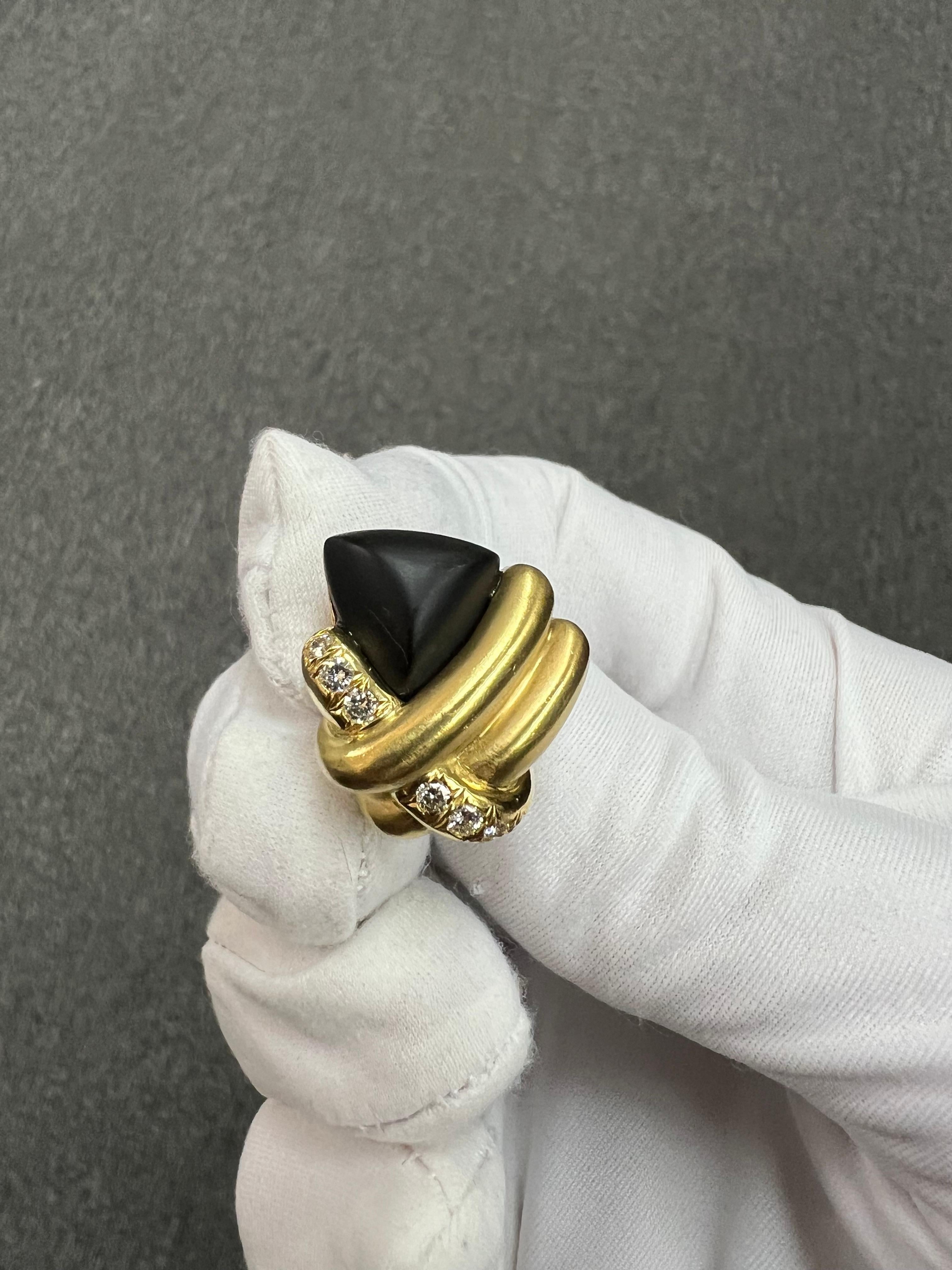 1970er Jahre Marlene Stowe Matter Onyx Diamant 18k Gelbgold Clip-On-Ohrringe im Angebot 7