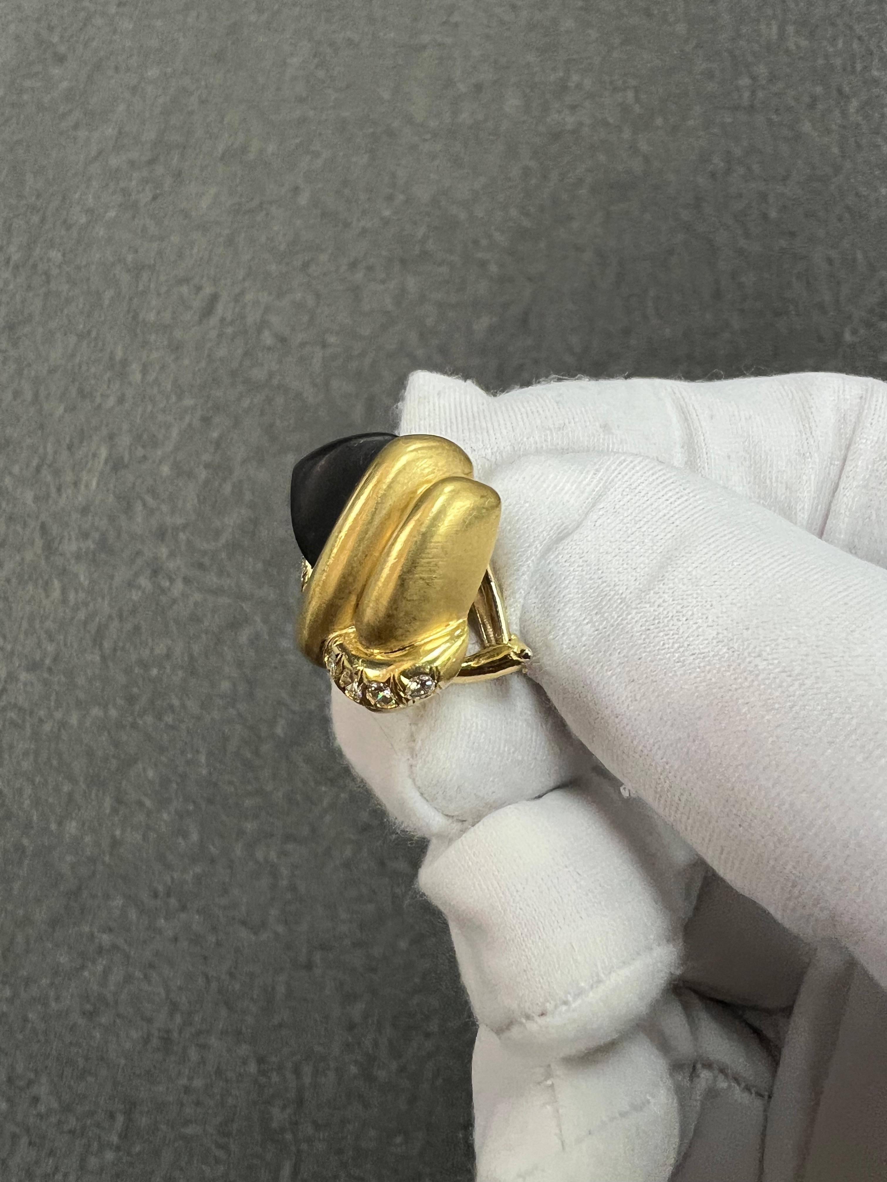 1970er Jahre Marlene Stowe Matter Onyx Diamant 18k Gelbgold Clip-On-Ohrringe im Angebot 8
