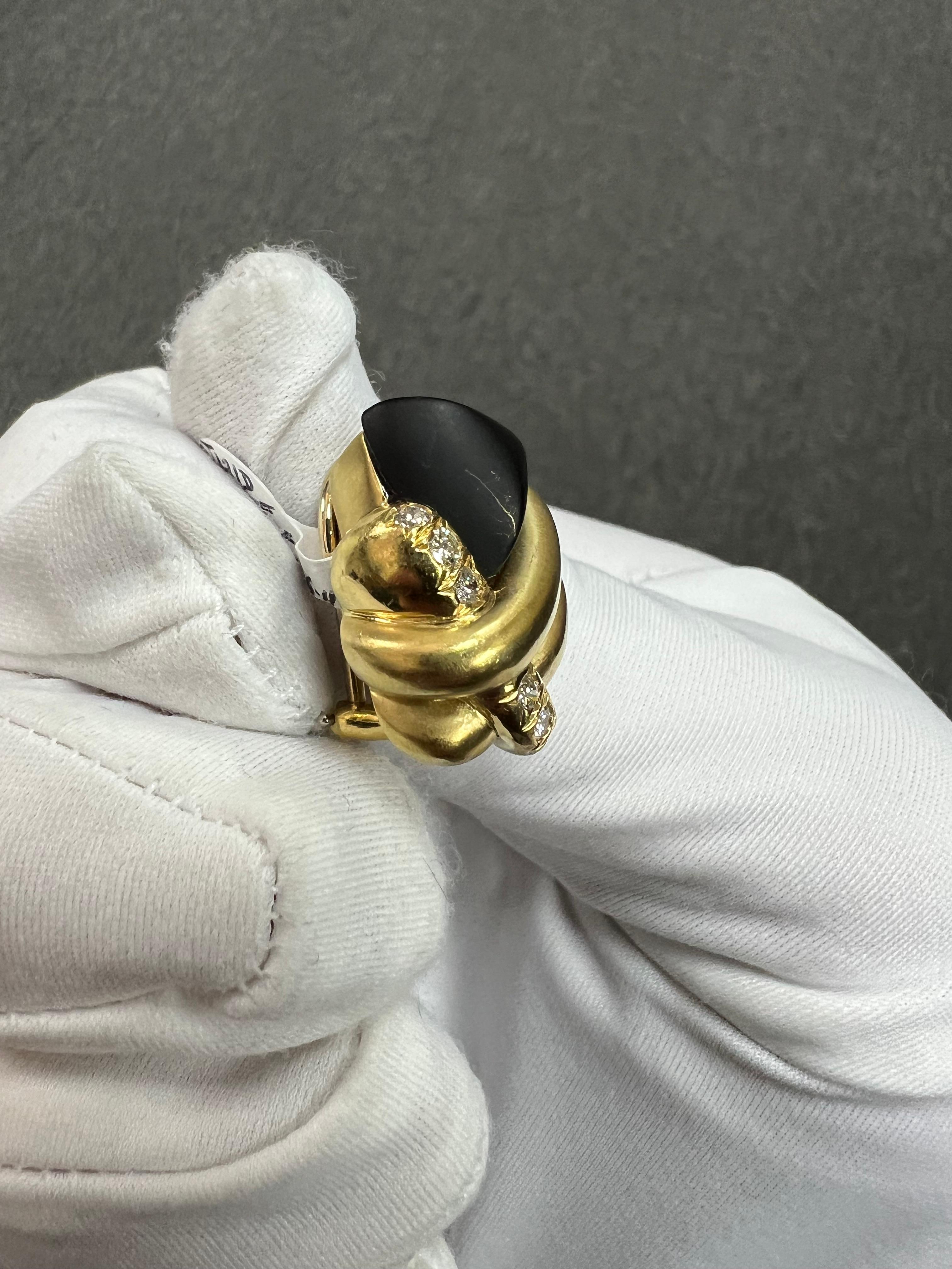 1970er Jahre Marlene Stowe Matter Onyx Diamant 18k Gelbgold Clip-On-Ohrringe im Angebot 9
