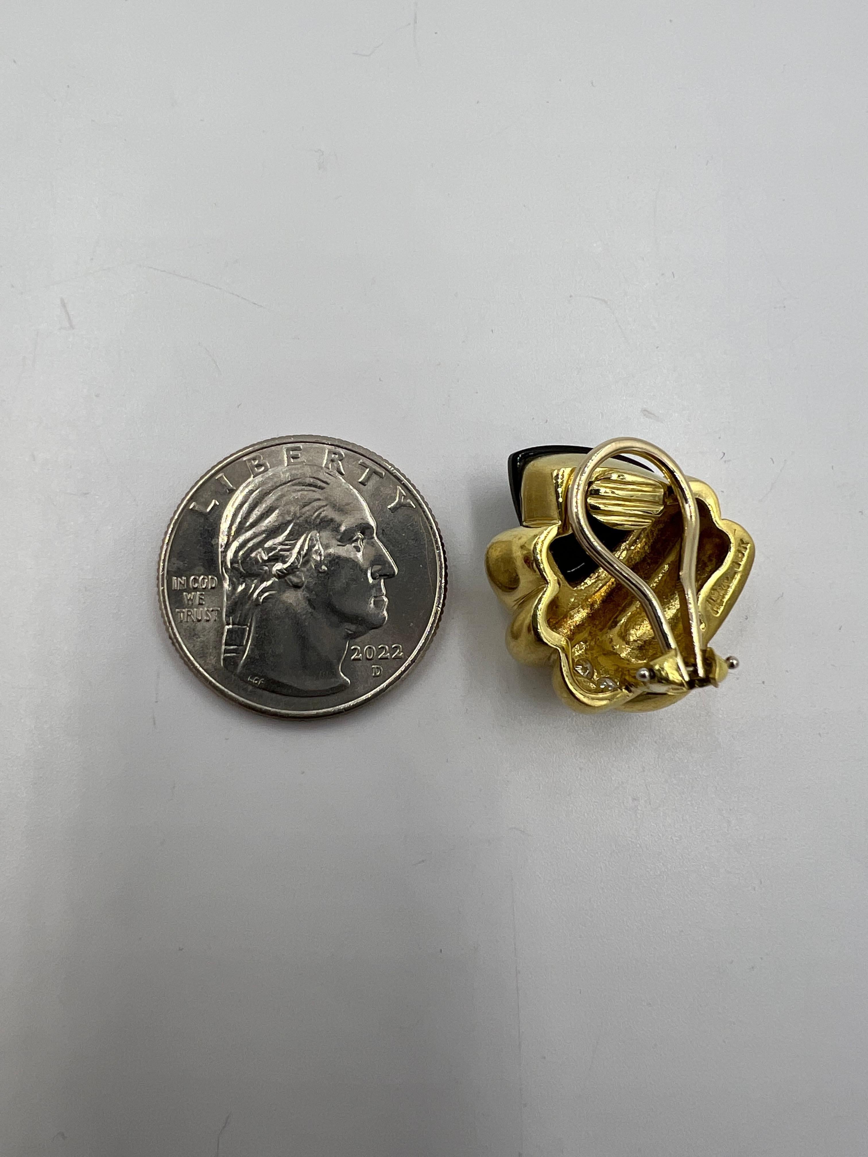 1970er Jahre Marlene Stowe Matter Onyx Diamant 18k Gelbgold Clip-On-Ohrringe im Angebot 2
