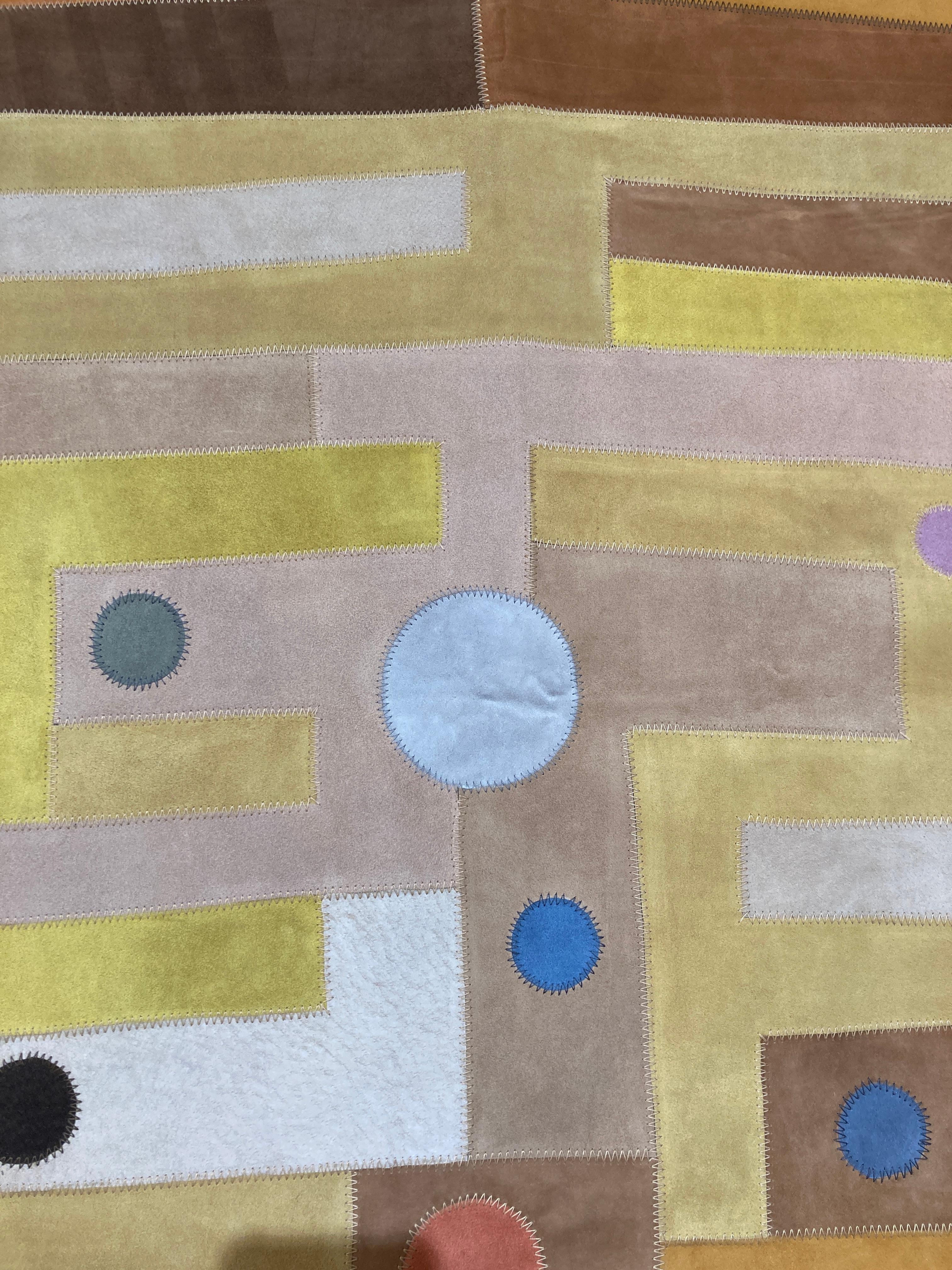 1970's marquetry of leather tapestry by Fabrice In Good Condition For Sale In Bois-Colombes, FR