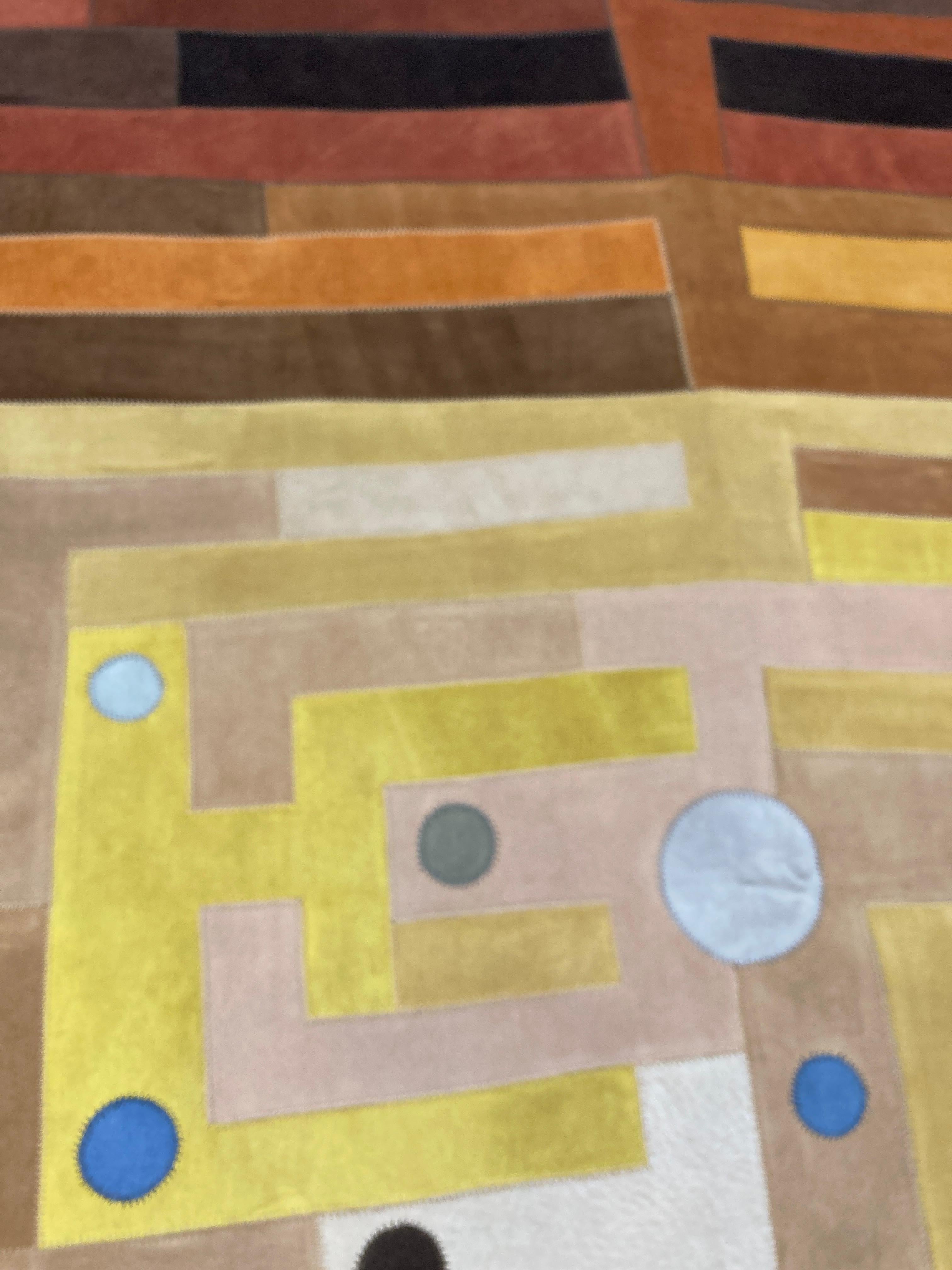 Leather 1970's marquetry of leather tapestry by Fabrice For Sale