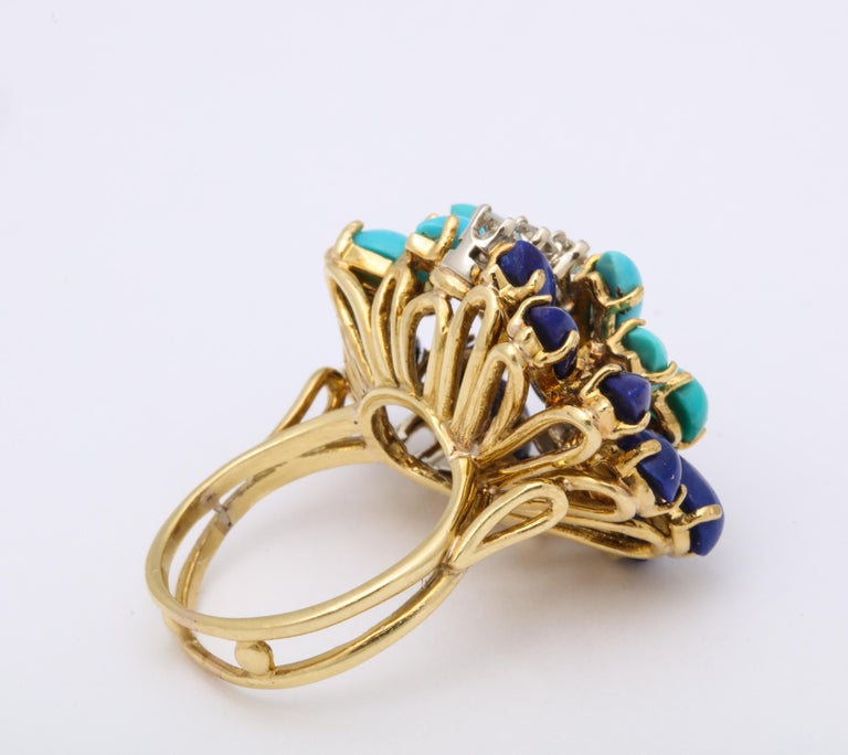 1970s Marquis Cut Persian Turquoise And Lapis Lazuli With Diamonds Gold ...