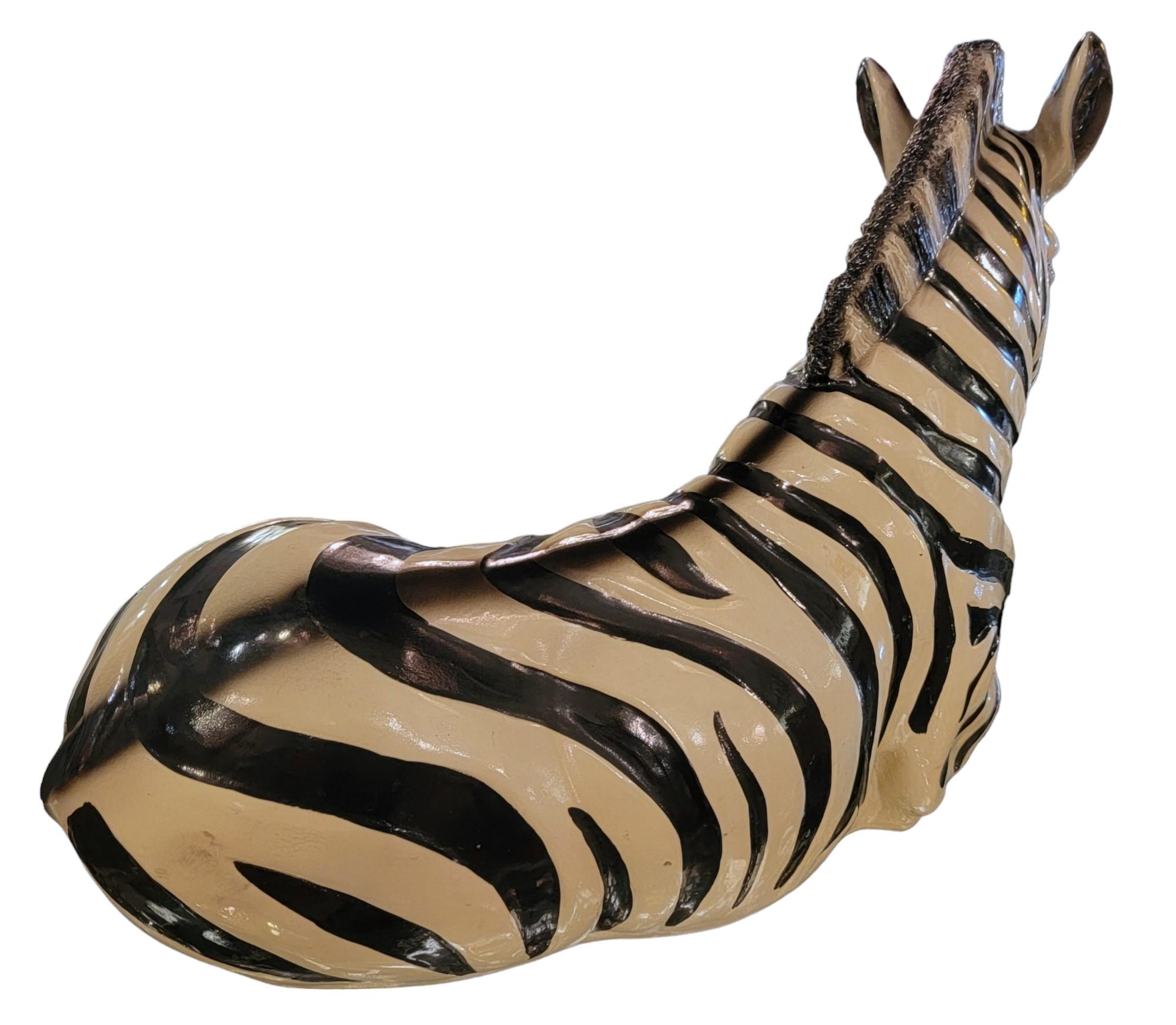 1970s Marwal Industries Baby Resin Zebra Sculpture. Measures approx 26w x 17h x 14d