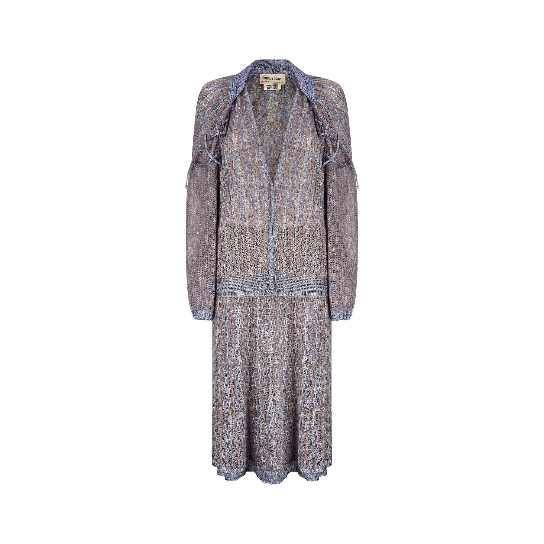Gray 1970s Mary Farrin Mauve Woollen Skirt and Cardigan Set For Sale