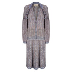 1970s Mary Farrin Mauve Woollen Skirt and Cardigan Set