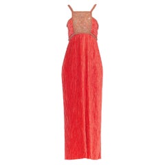 1970S MARY MCFADDEN Peach Beaded Permanently Pleated Gown