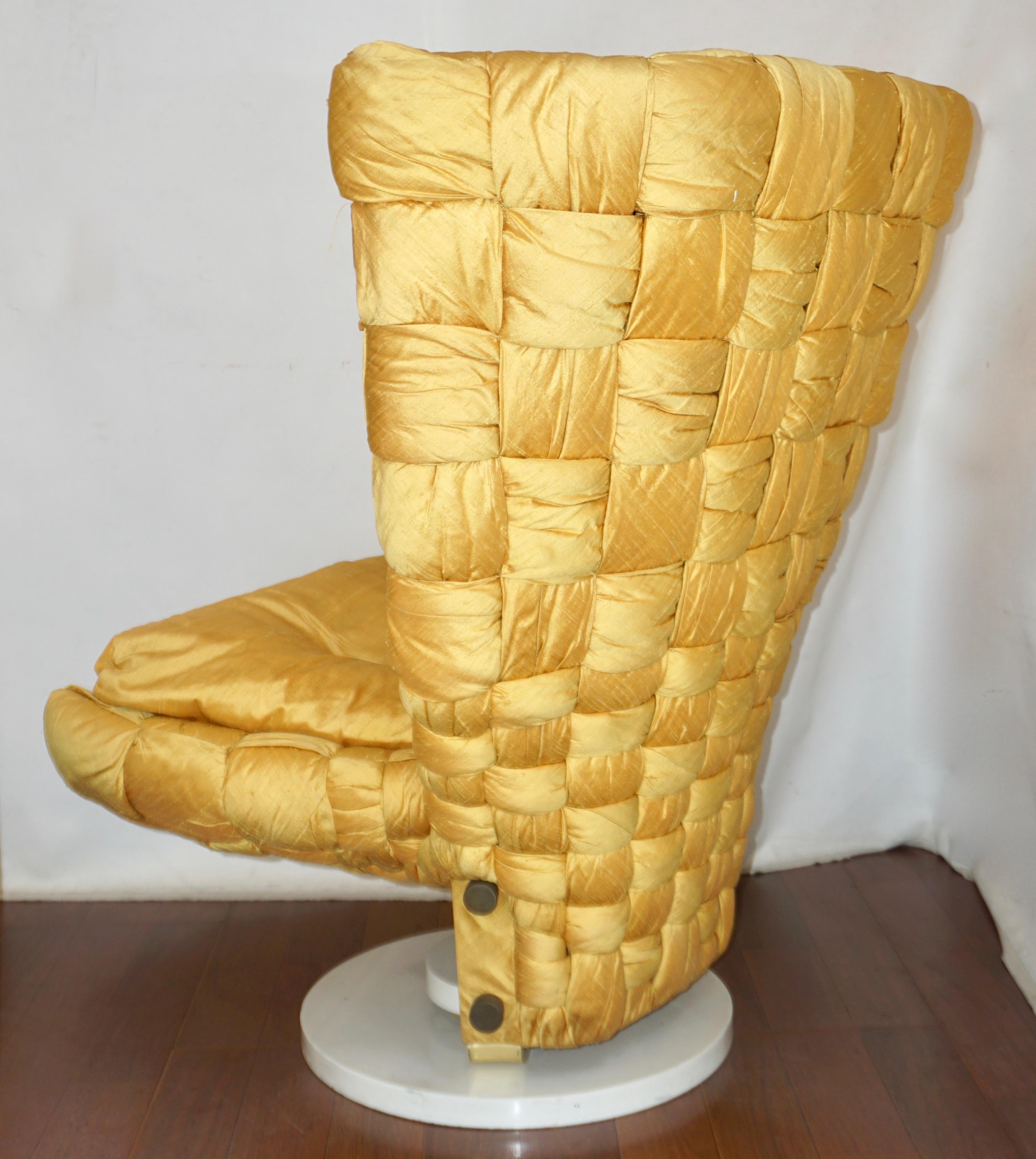 1970s Marzio Cecchi Italian Vintage Iconic Gold Yellow Silk Swivel Armchair 3