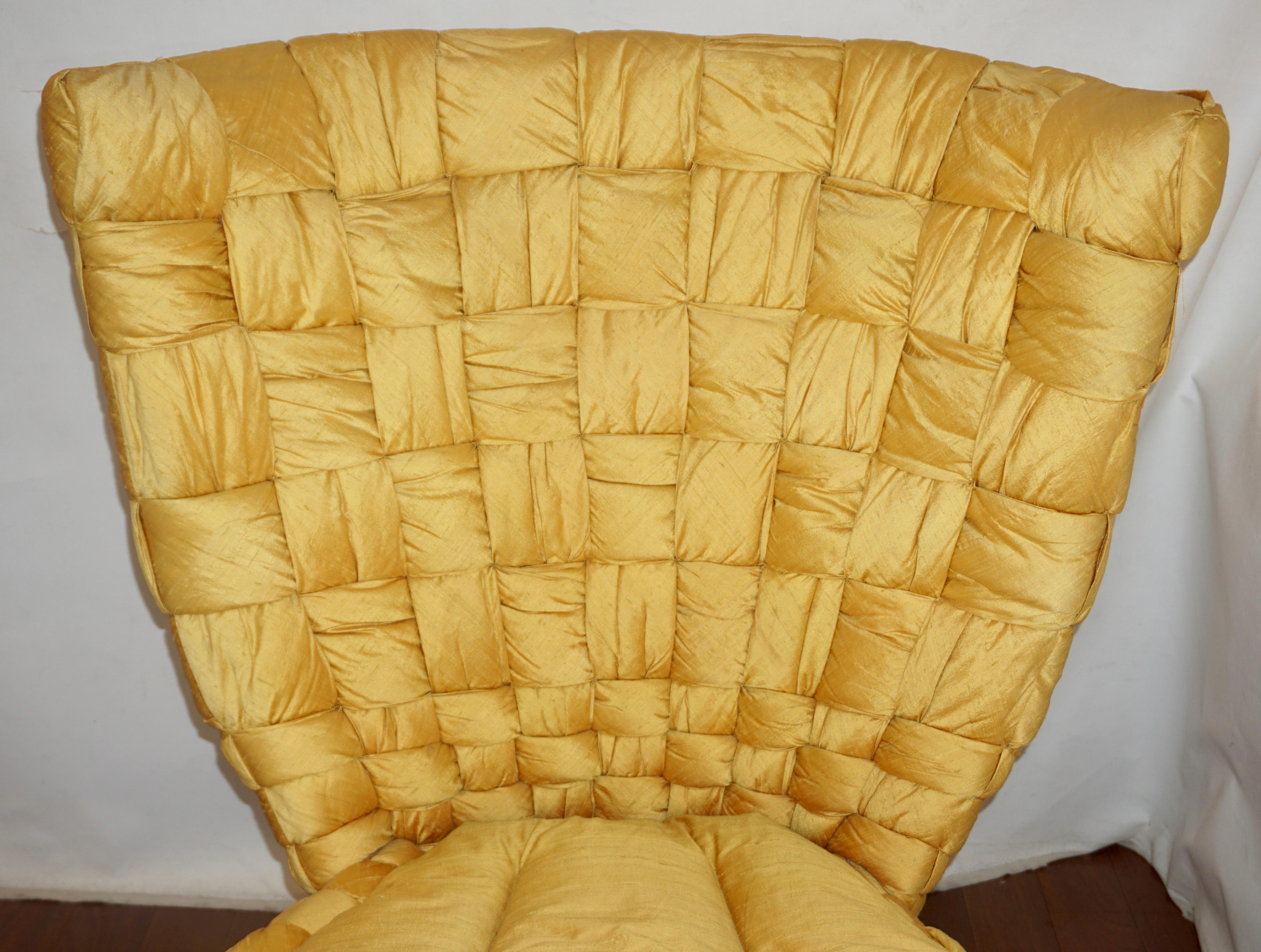 1970s Marzio Cecchi Italian Vintage Iconic Gold Yellow Silk Swivel Armchair 5