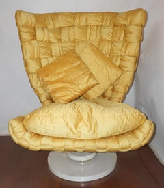 1970s Marzio Cecchi Italian Vintage Iconic Gold Yellow Silk Swivel Armchair