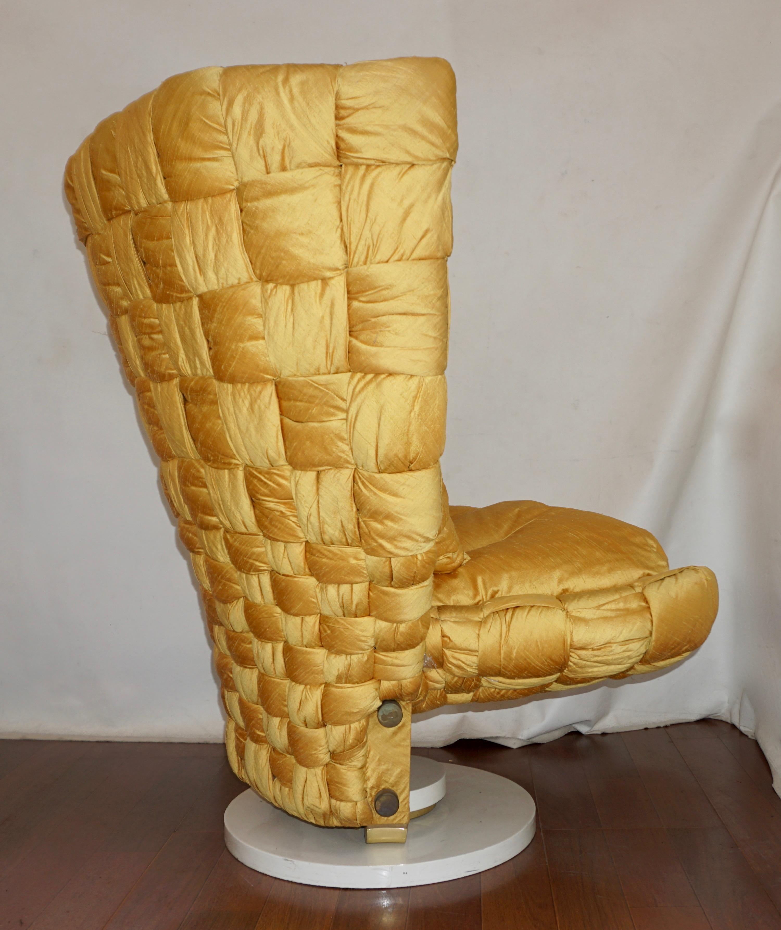 Post-Modern 1970s Marzio Cecchi Italian Vintage Iconic Gold Yellow Silk Swivel Armchair