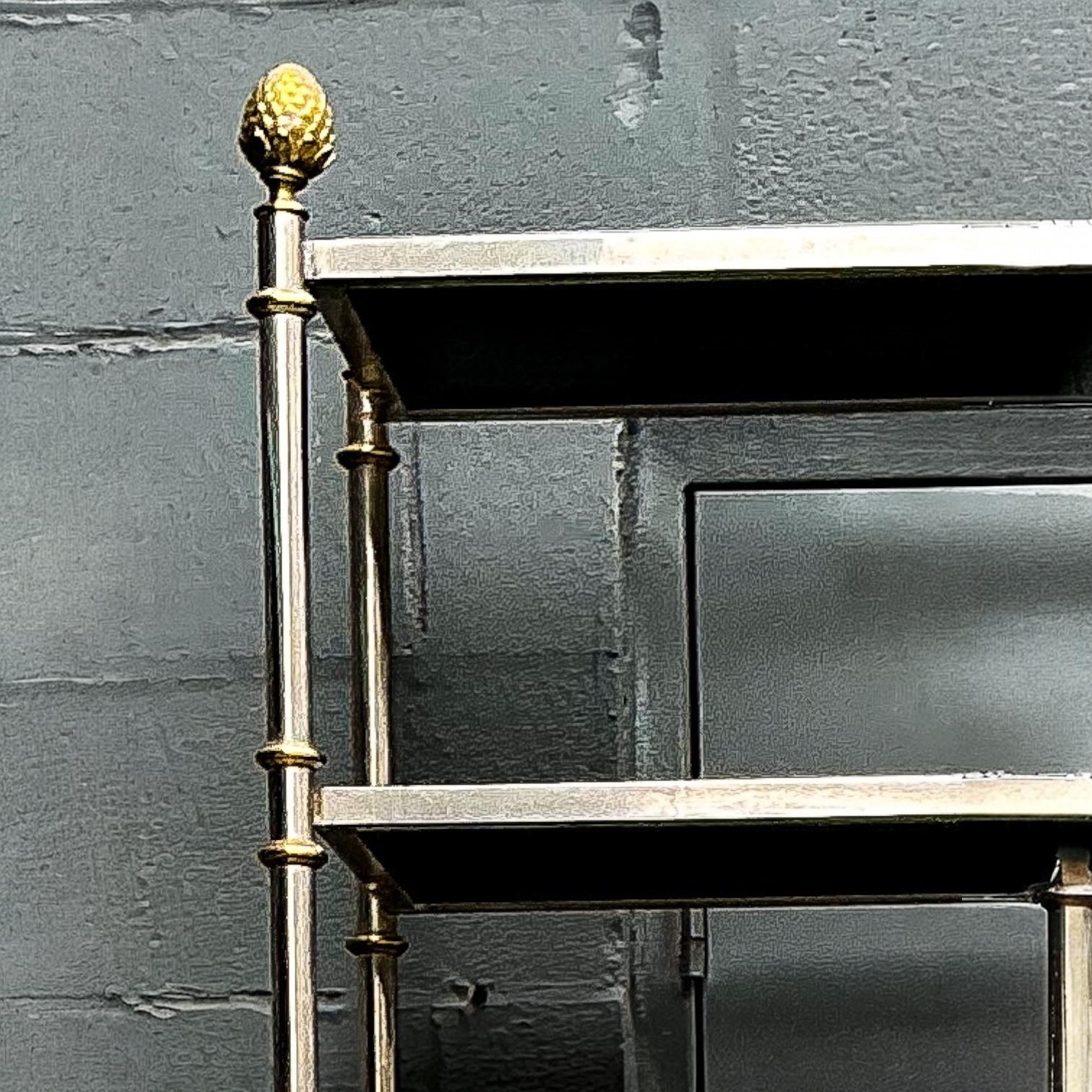 Italian 1970s Mason Jansen Neo-Classical Style Steel, Brass, Leather Etageres/ Shelf