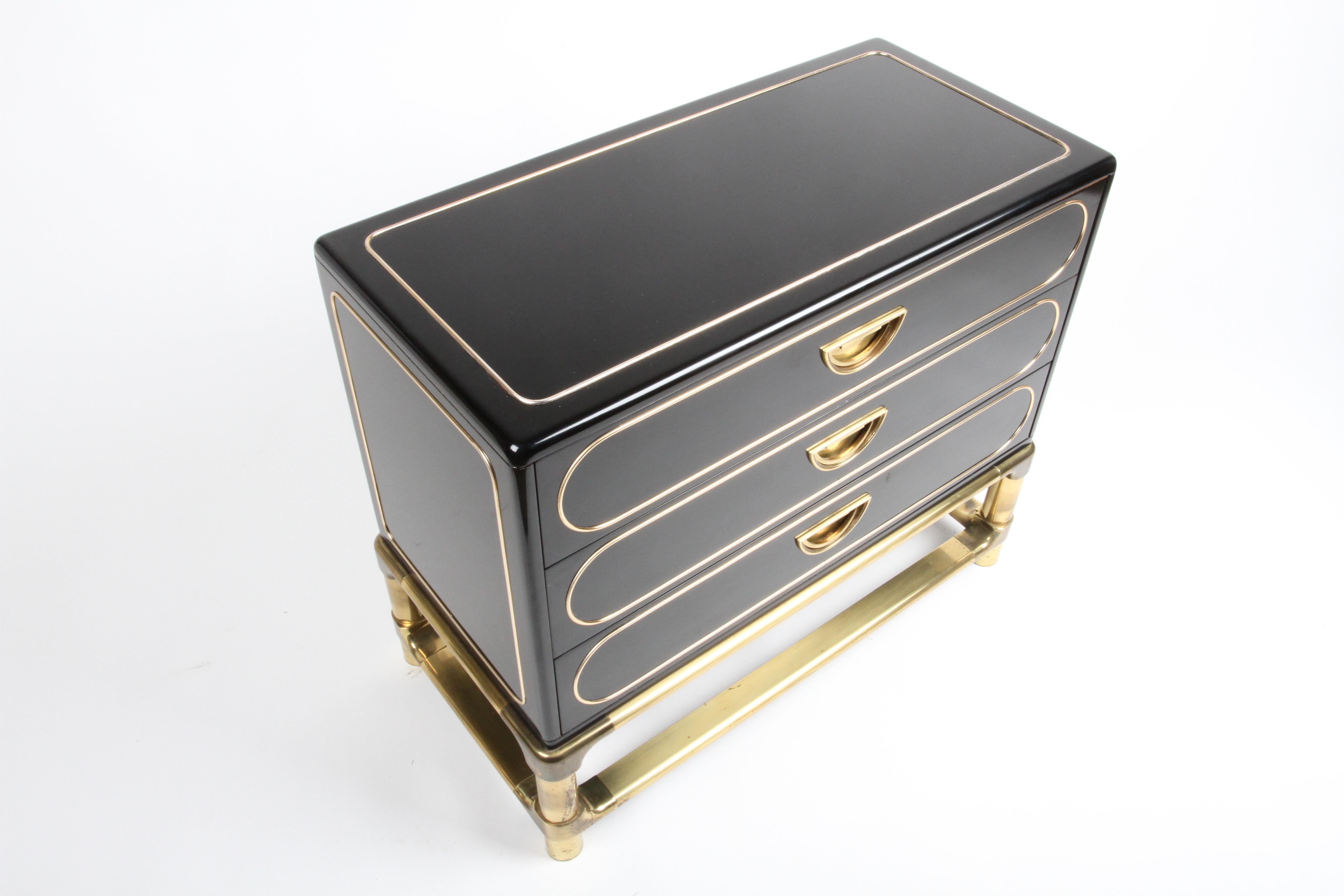1970s Mastercraft Black Lacquer & Brass Chest of Drawers or Dresser For Sale 5
