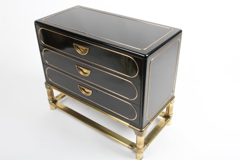 1970s Mastercraft Black Lacquer & Brass Chest of Drawers or Dresser For Sale 10