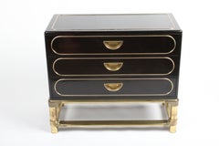 1970s Mastercraft Black Lacquer & Brass Chest of Drawers or Dresser