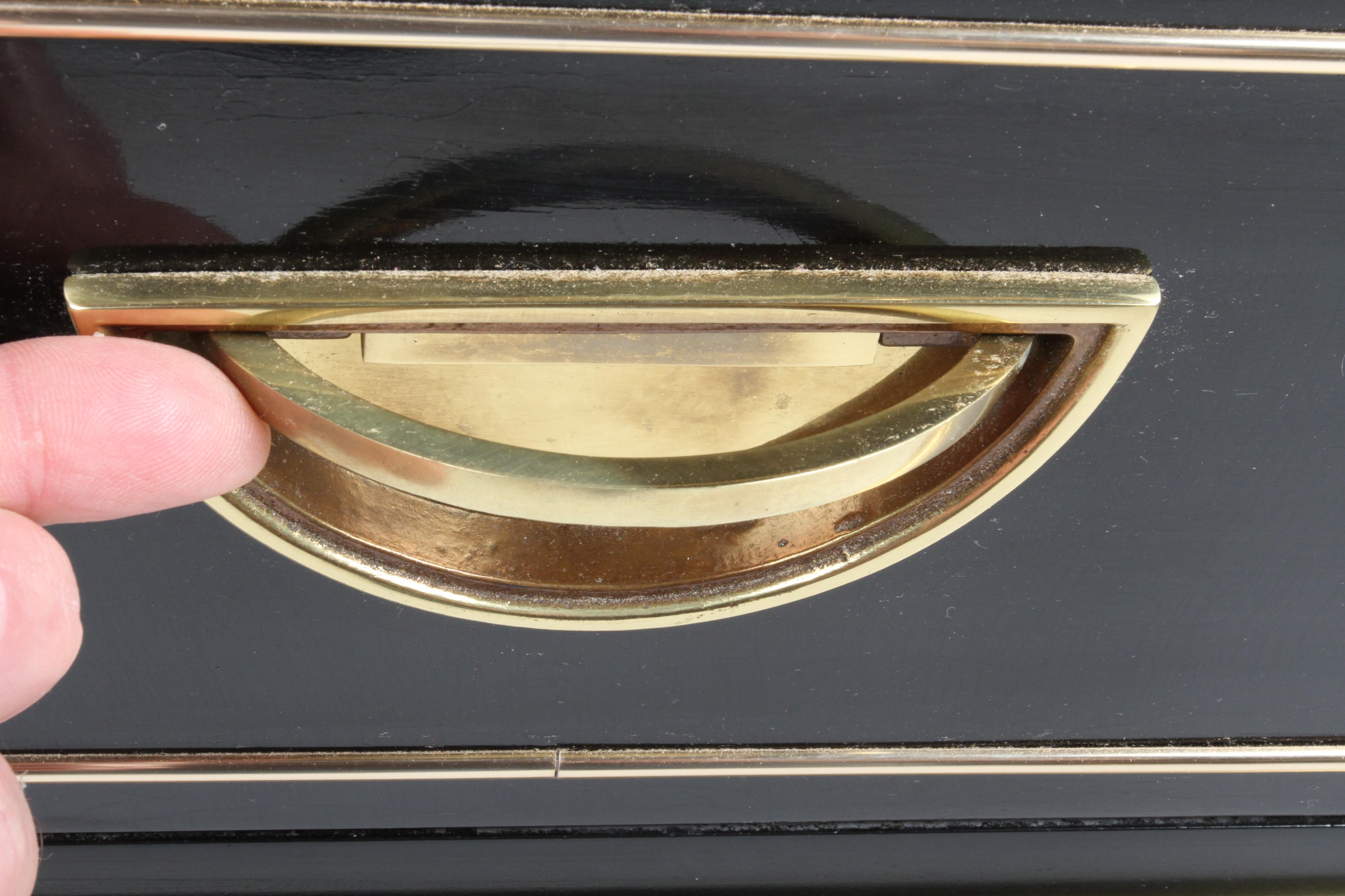 1970s Mastercraft Black Lacquer & Brass Chest of Drawers or Dresser In Good Condition For Sale In St. Louis, MO