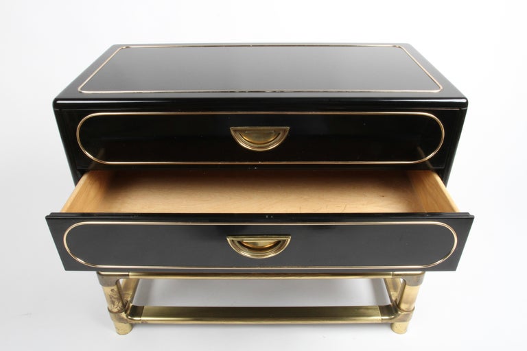 Late 20th Century 1970s Mastercraft Black Lacquer & Brass Chest of Drawers or Dresser For Sale