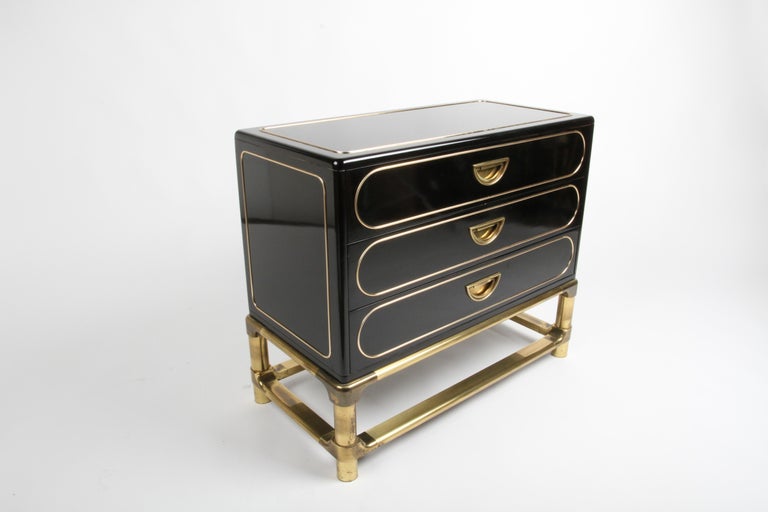 1970s Mastercraft Black Lacquer & Brass Chest of Drawers or Dresser For Sale 2