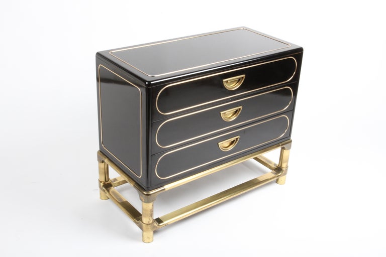 1970s Mastercraft Black Lacquer & Brass Chest of Drawers or Dresser For Sale 3