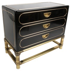 1970s Mastercraft Black Lacquer & Brass Chest of Drawers or Dresser
