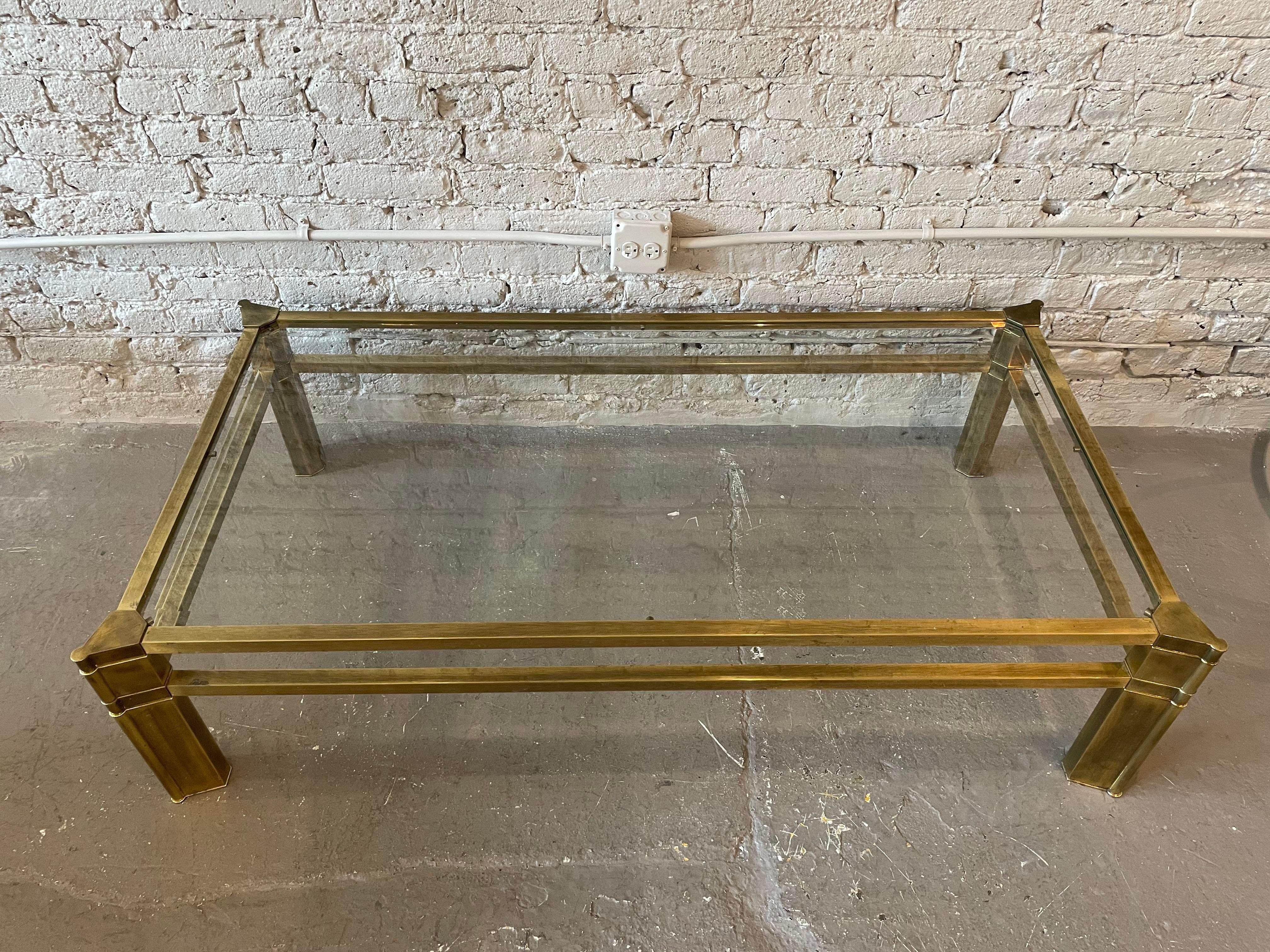 1970s Mastercraft Brass and Beveled Glass Coffee Table 6