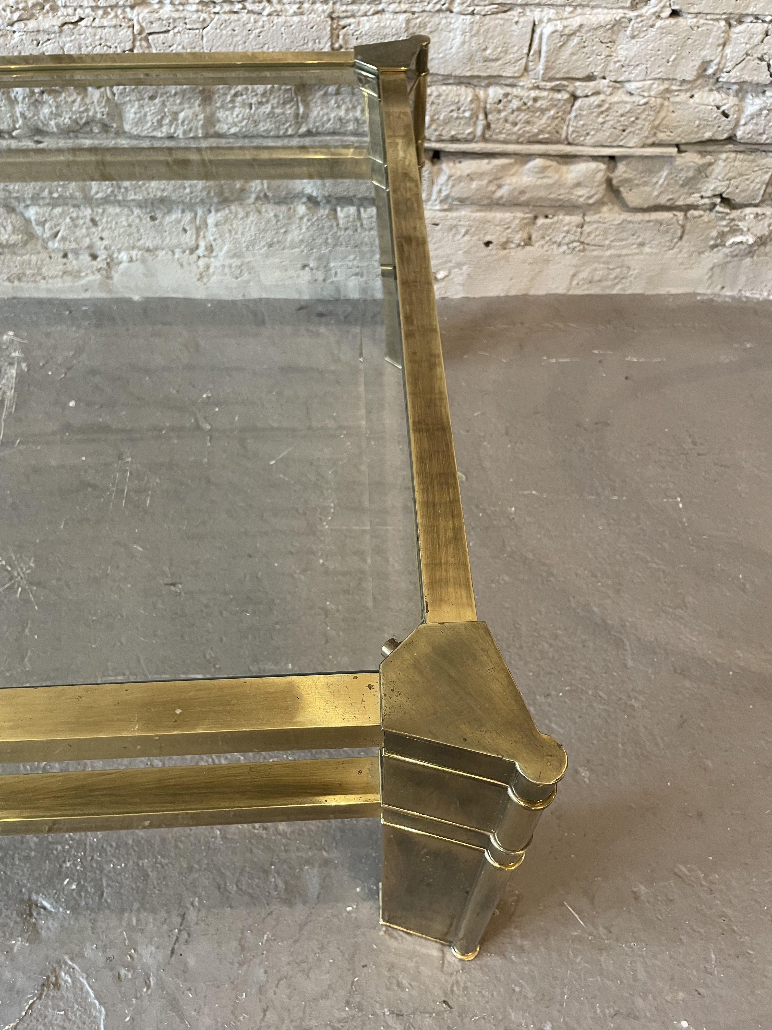 Oh I love a good brass and glass coffee table that ages well. Love the scale of this table and the oxidation is lovely.
