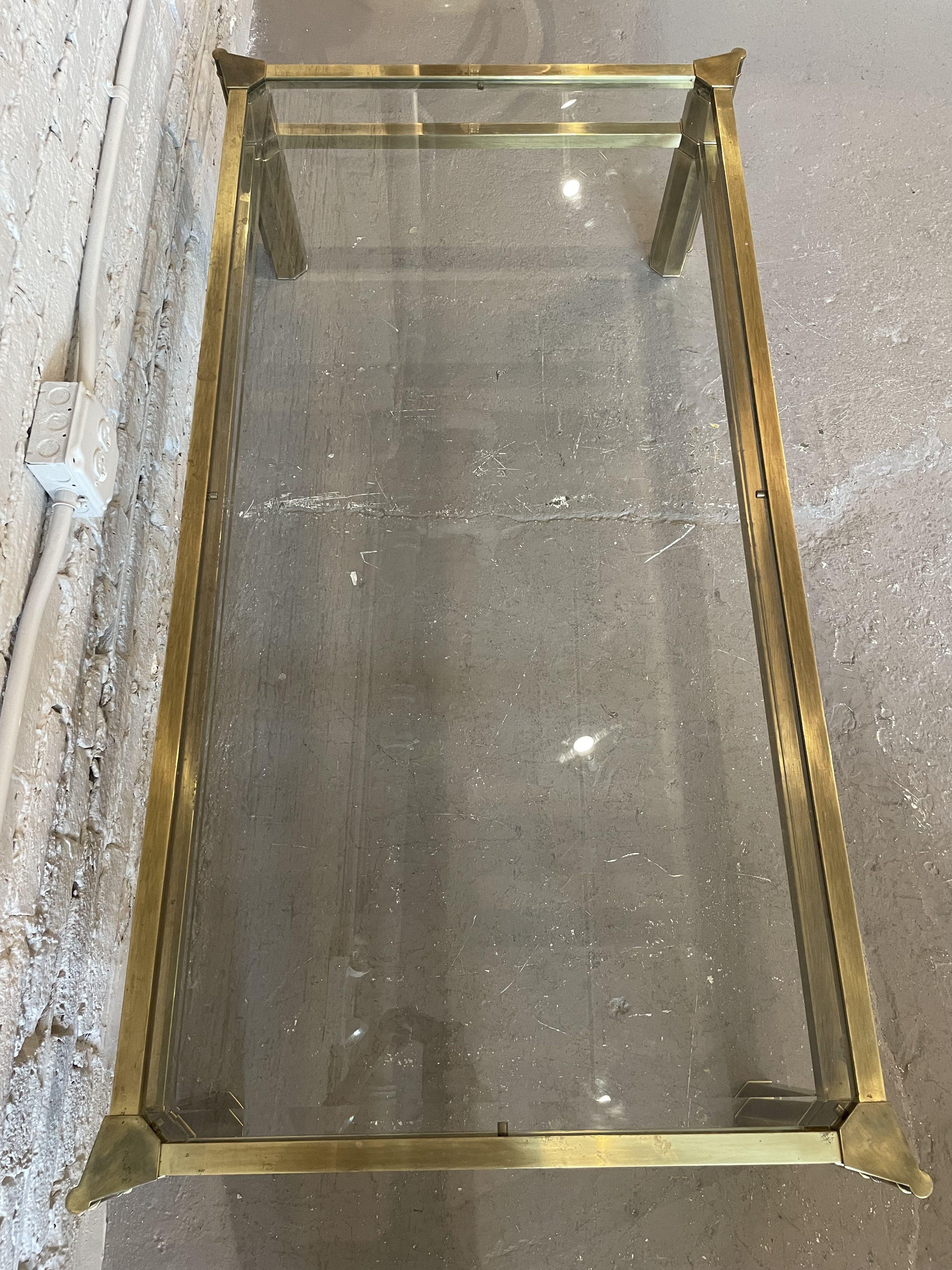 Hollywood Regency 1970s Mastercraft Brass and Beveled Glass Coffee Table
