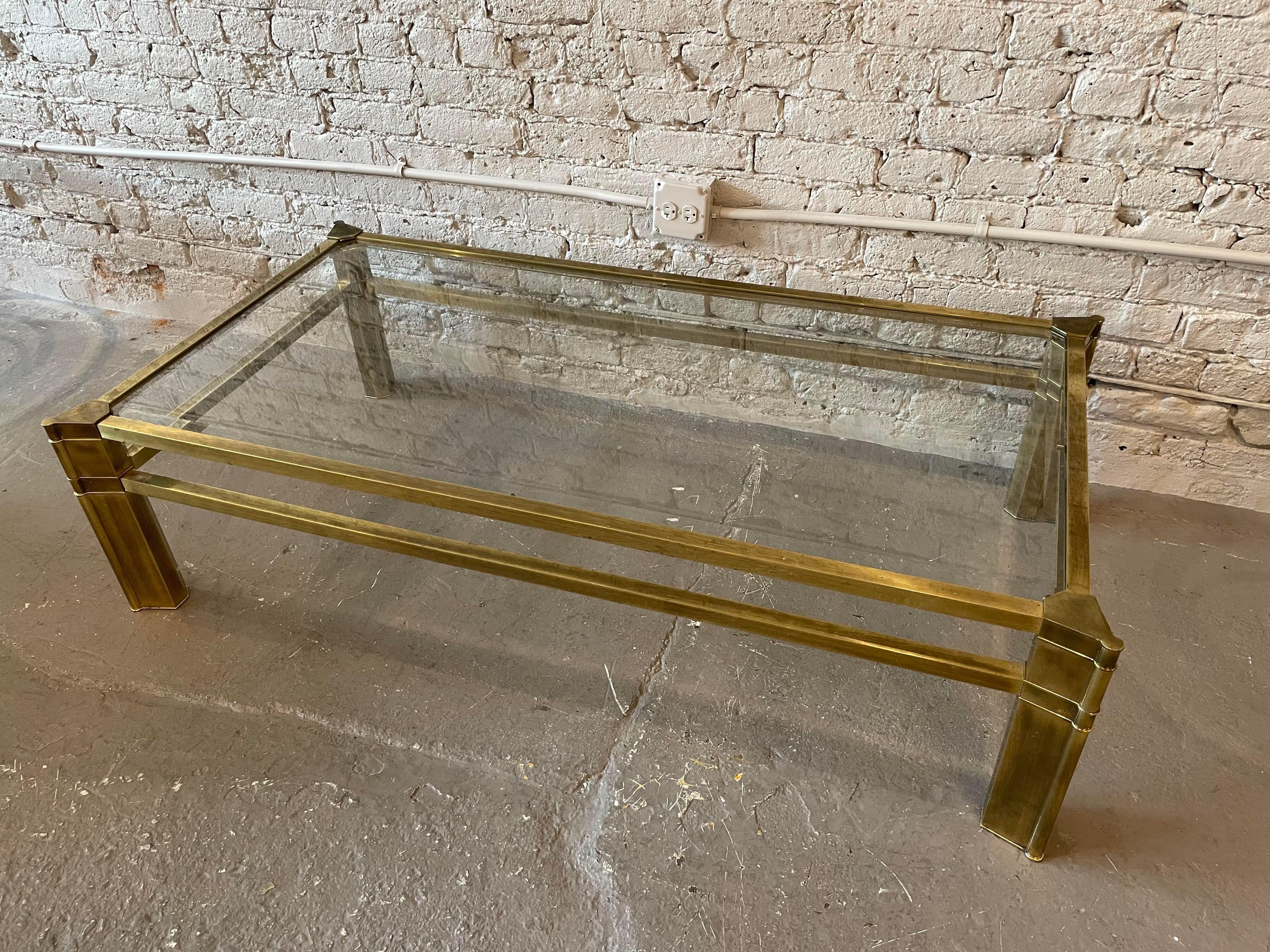 Late 20th Century 1970s Mastercraft Brass and Beveled Glass Coffee Table