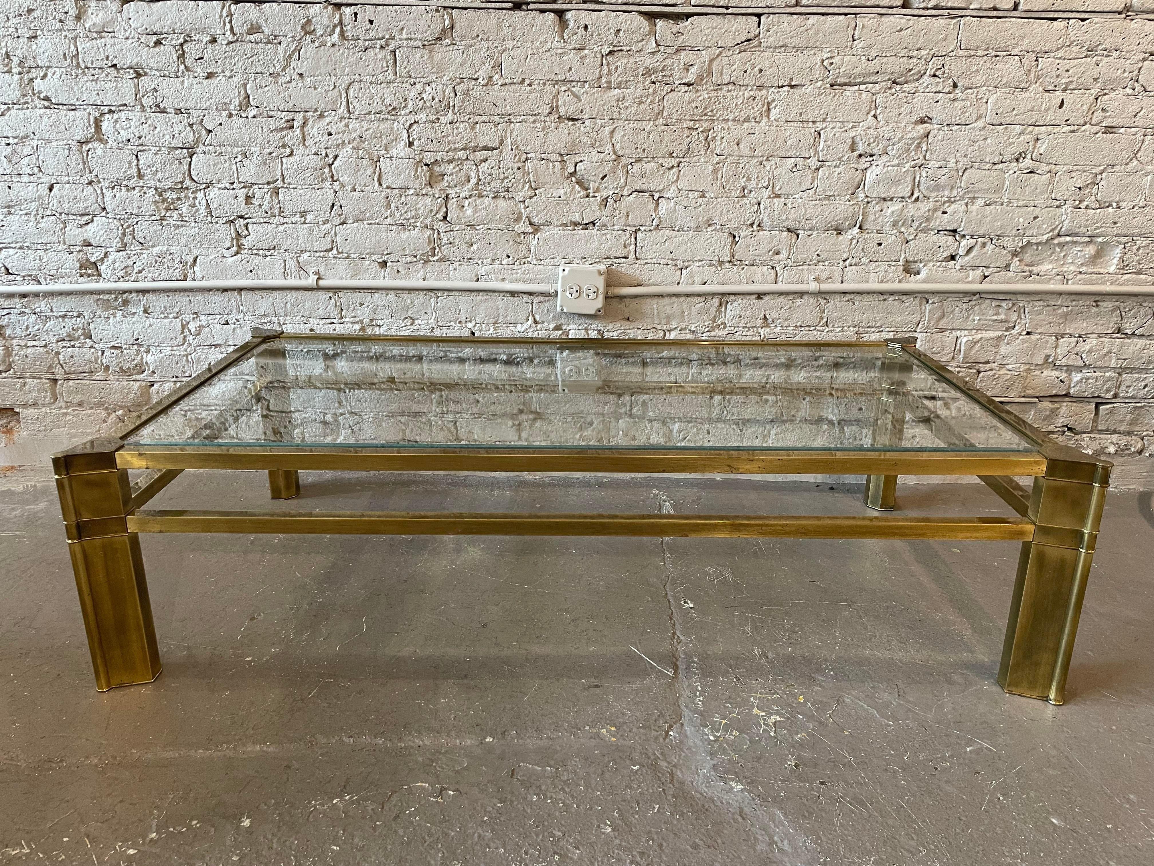 1970s Mastercraft Brass and Beveled Glass Coffee Table 1