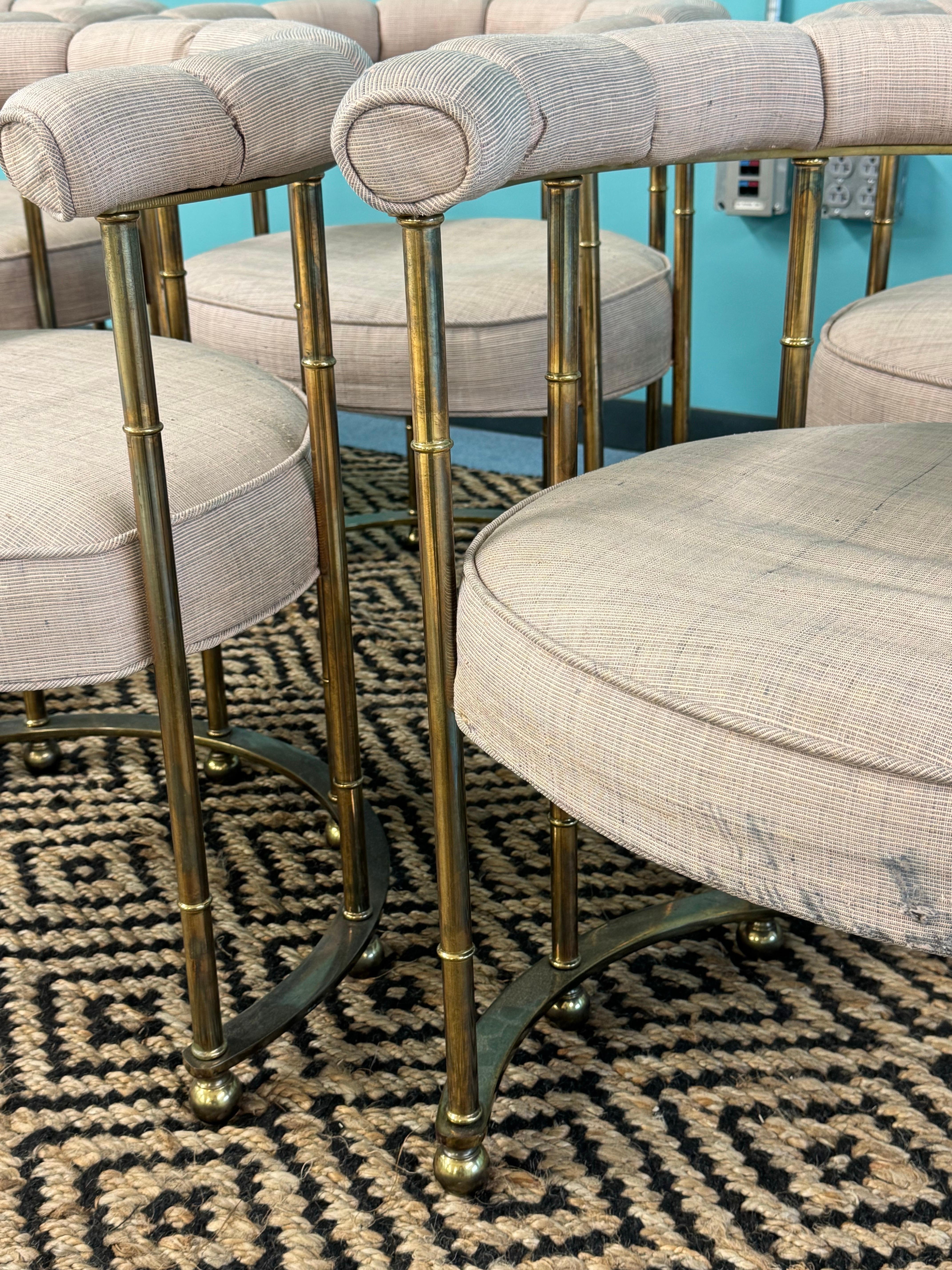 1970s Mastercraft Brass Barrel Back Dining Chairs, Set of 6 For Sale 4