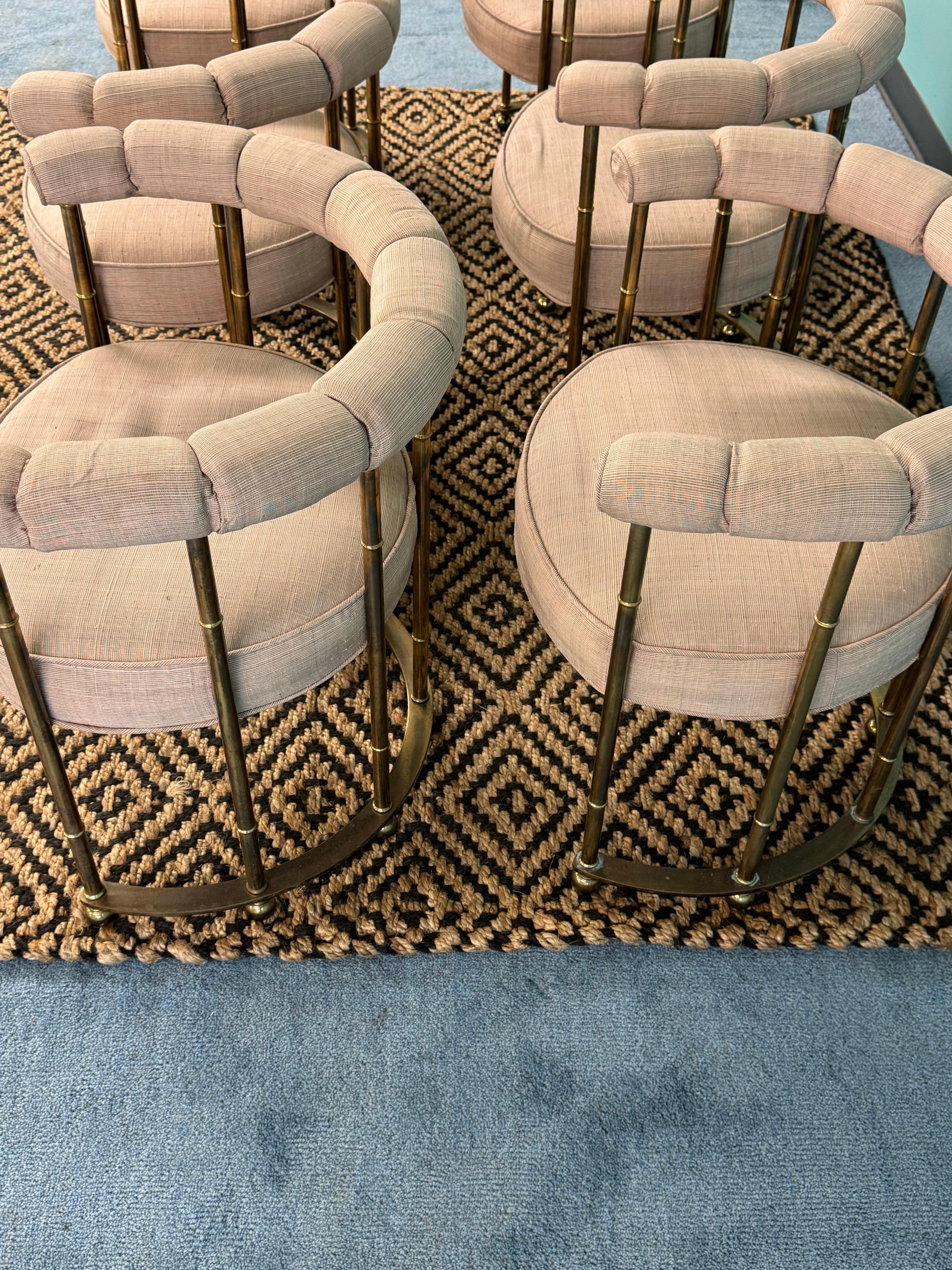 1970s Mastercraft Brass Barrel Back Dining Chairs, Set of 6 For Sale 5