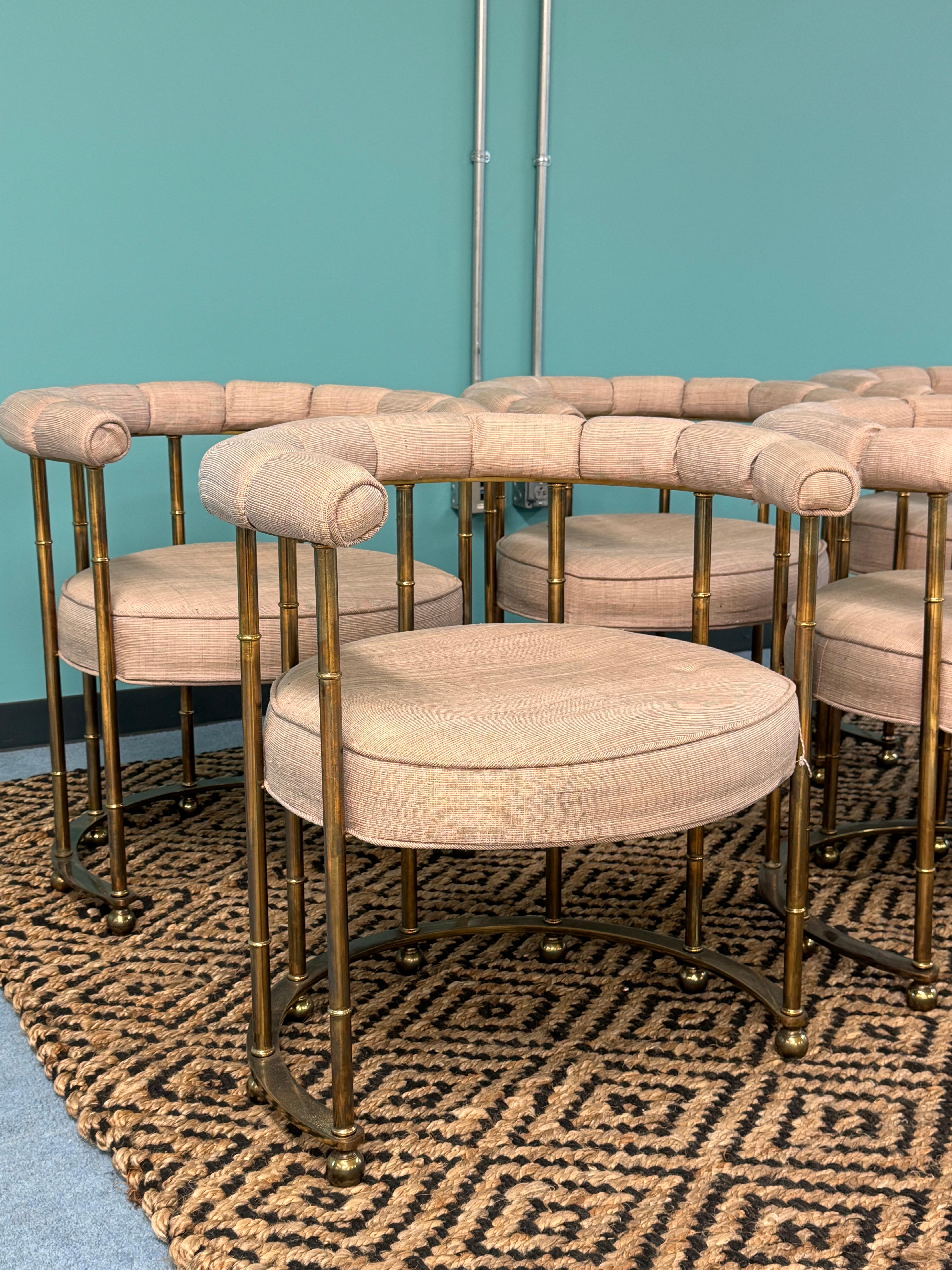 Hollywood Regency 1970s Mastercraft Brass Barrel Back Dining Chairs, Set of 6 For Sale