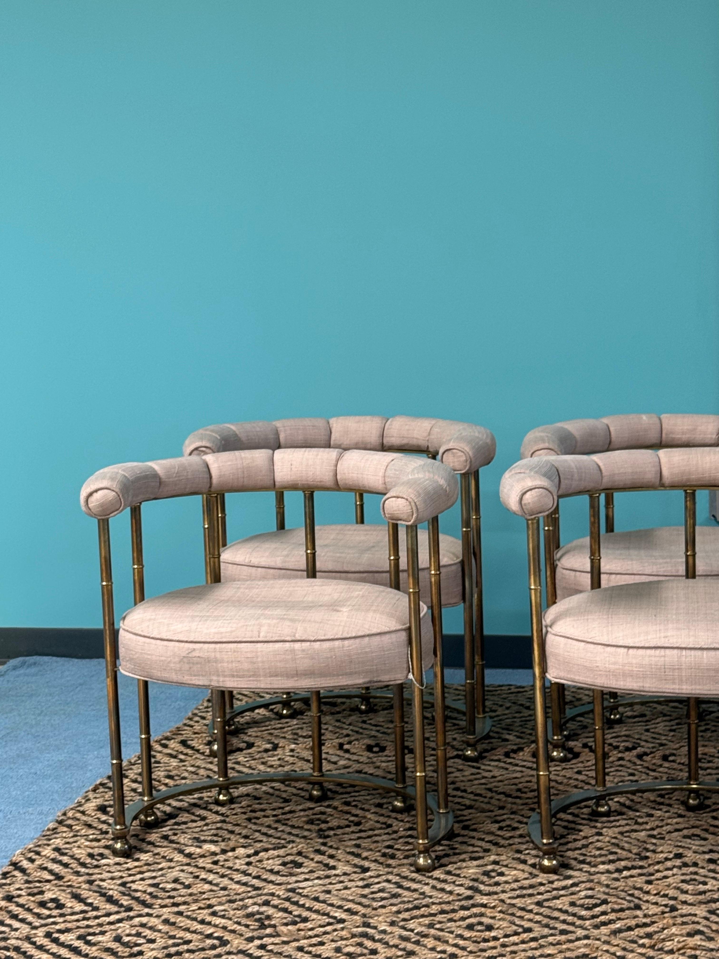 American 1970s Mastercraft Brass Barrel Back Dining Chairs, Set of 6 For Sale