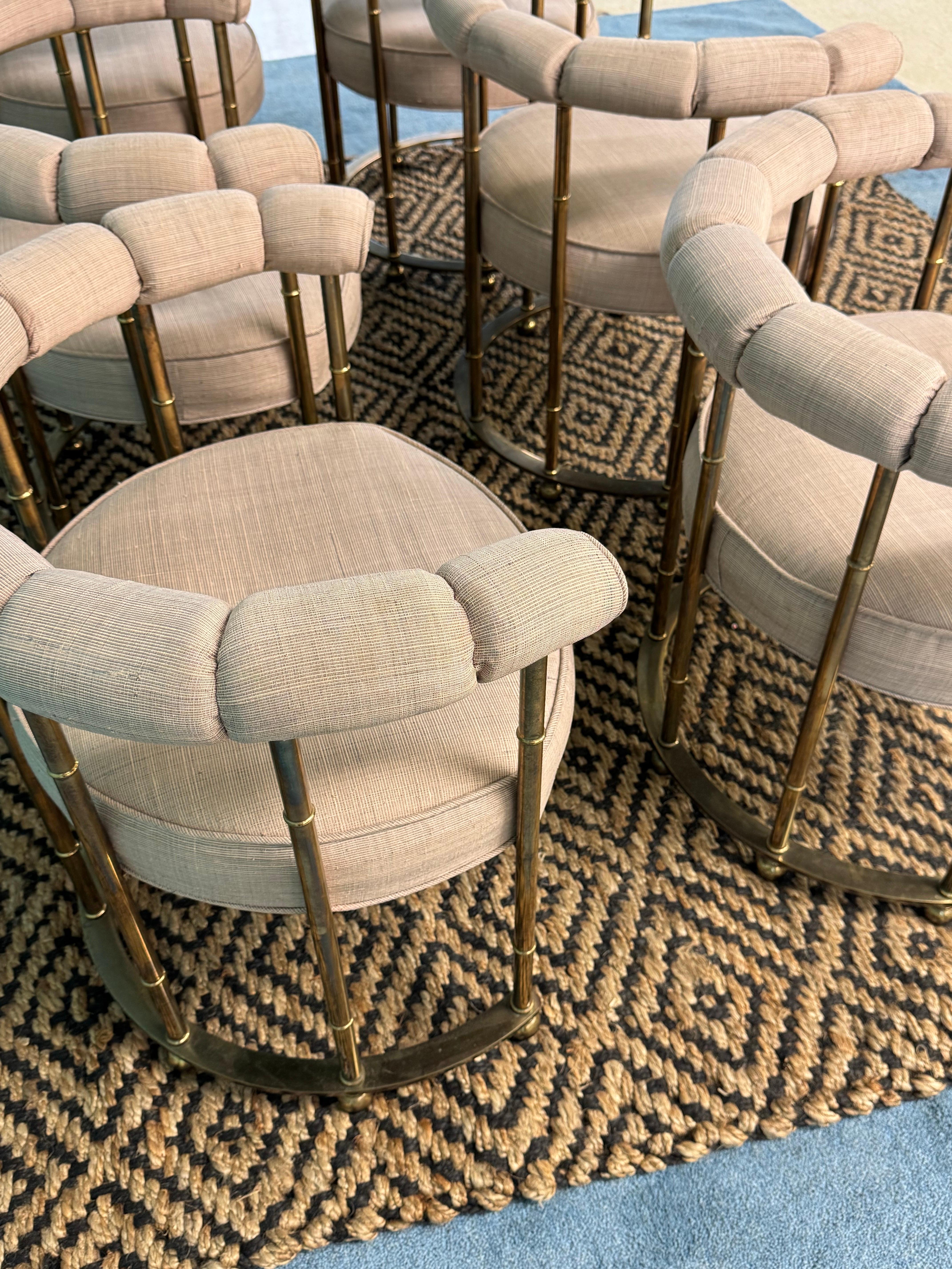 1970s Mastercraft Brass Barrel Back Dining Chairs, Set of 6 In Good Condition For Sale In Hartville, OH