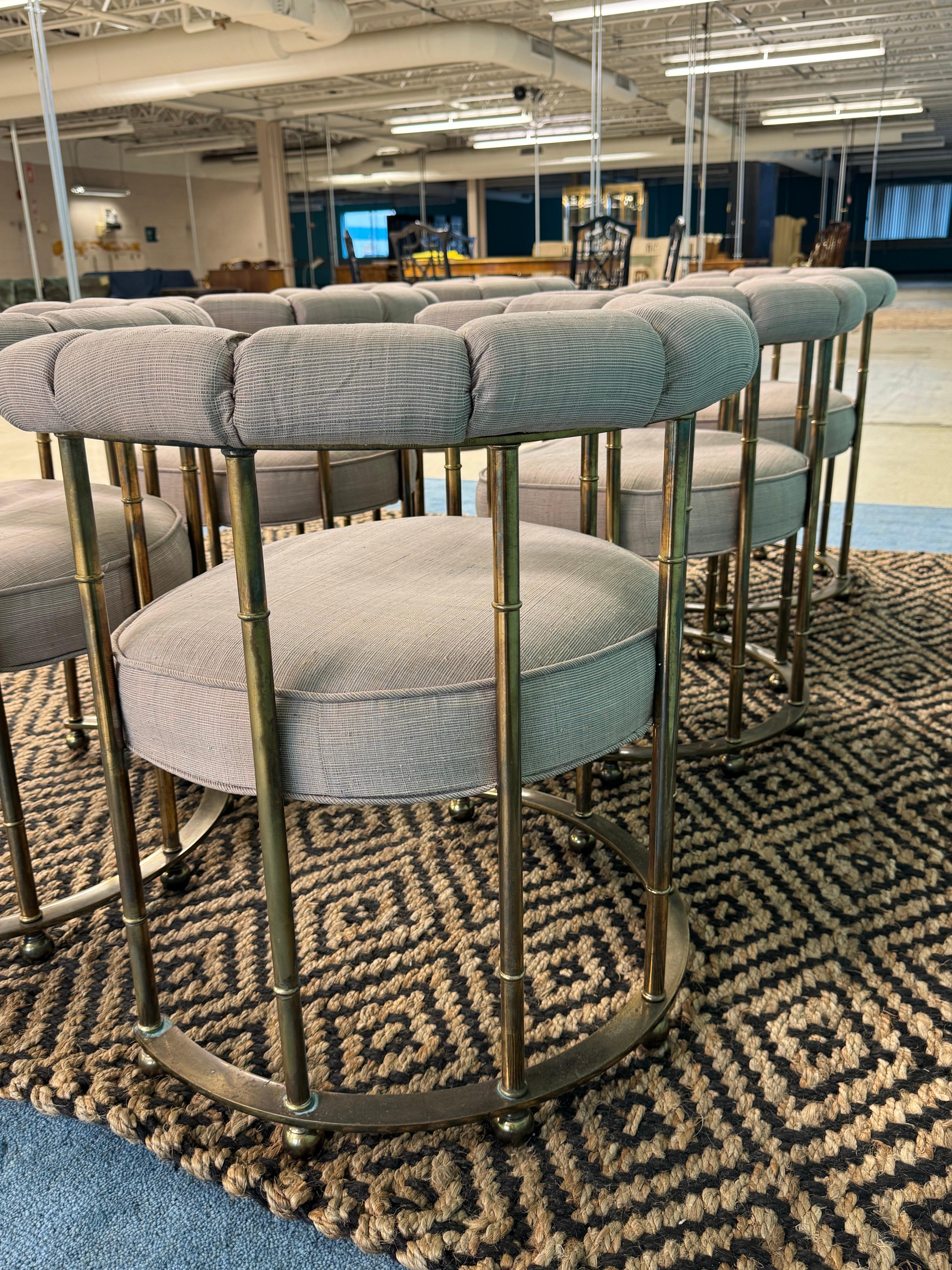 Late 20th Century 1970s Mastercraft Brass Barrel Back Dining Chairs, Set of 6 For Sale