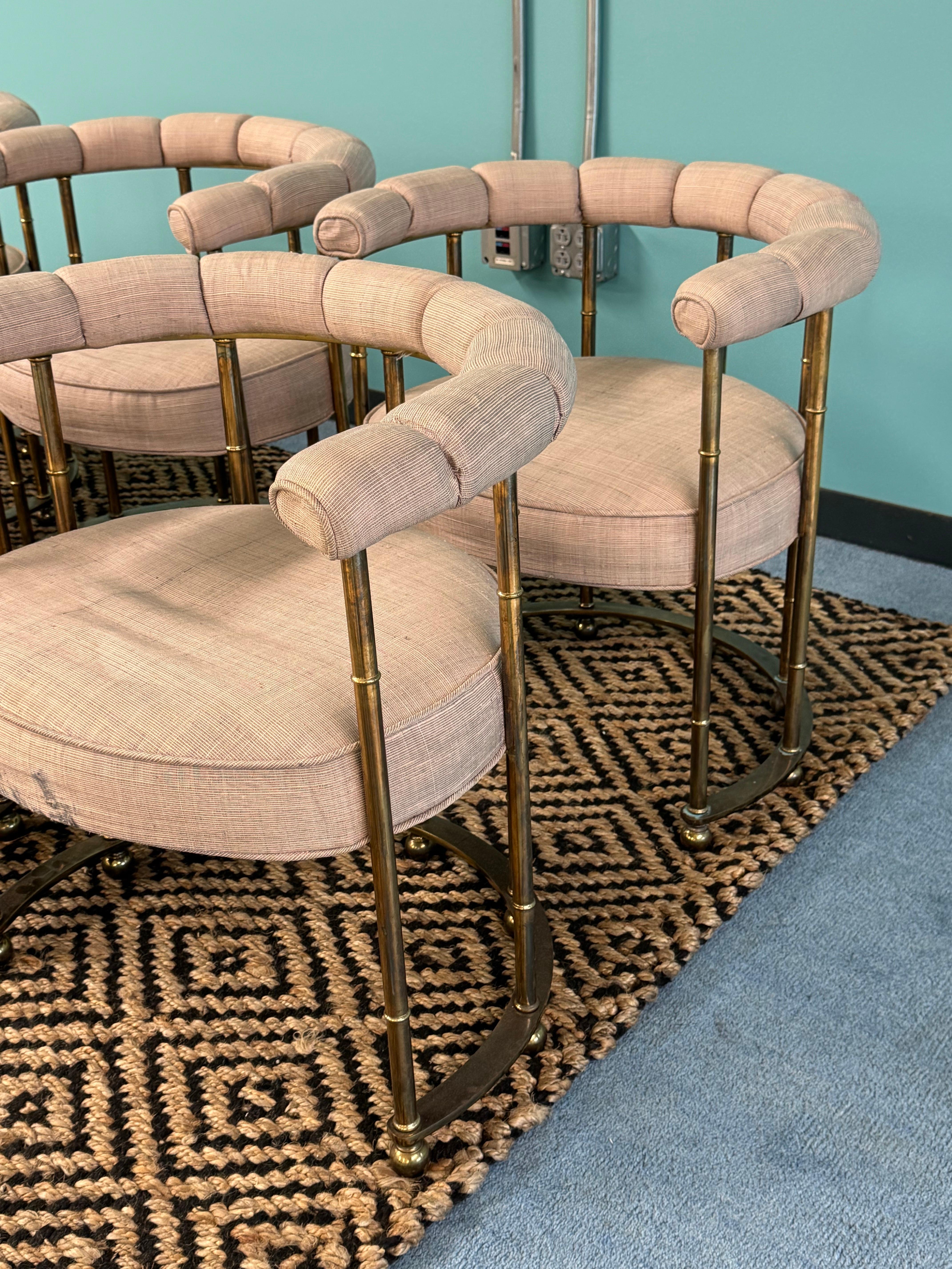 1970s Mastercraft Brass Barrel Back Dining Chairs, Set of 6 For Sale 1