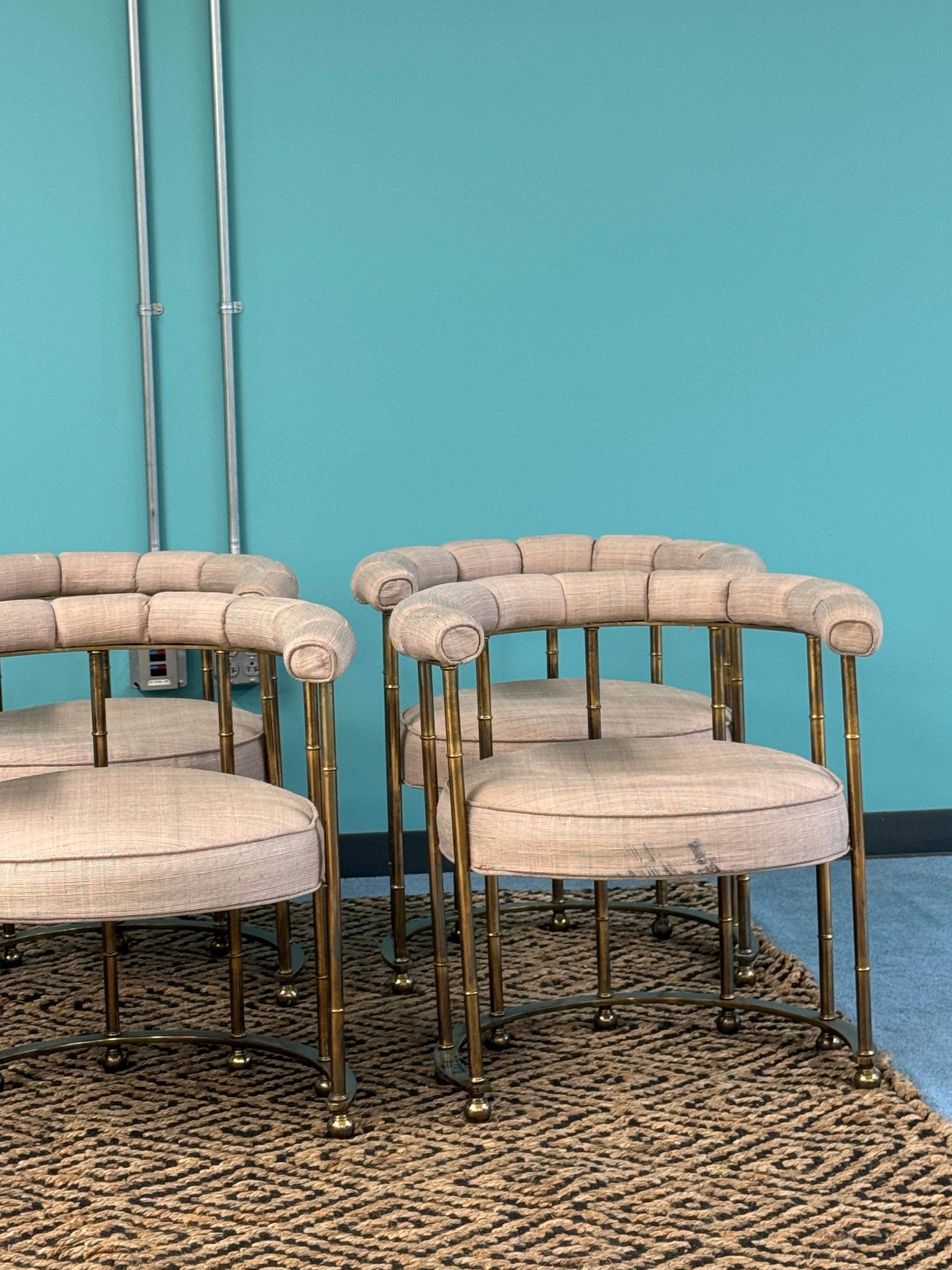 1970s Mastercraft Brass Barrel Back Dining Chairs, Set of 6 For Sale 3