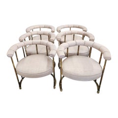 1970s Mastercraft Brass Barrel Back Dining Chairs, Set of 6