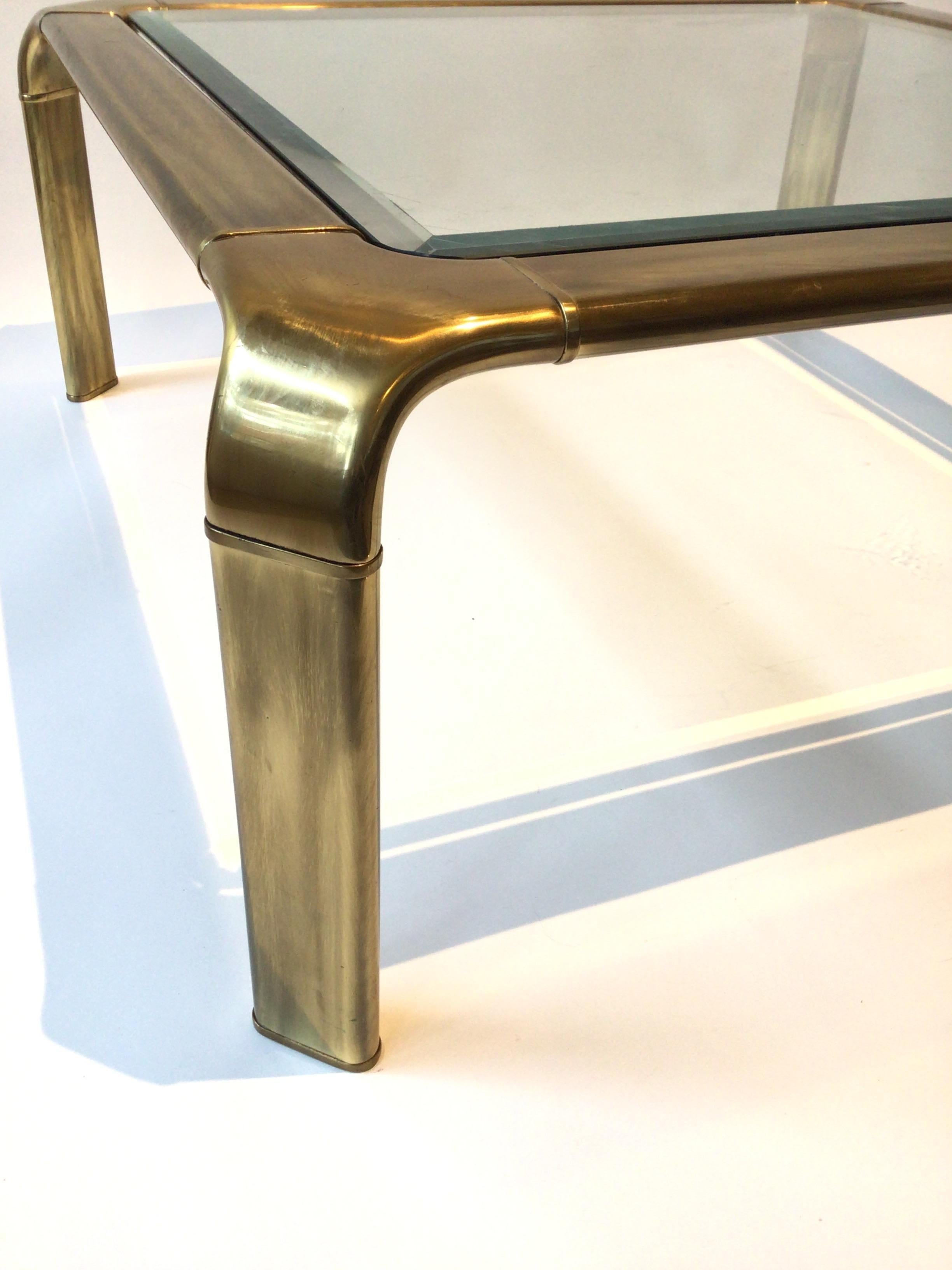 1970s Mastercraft Brass Square Coffee Table In Good Condition In Tarrytown, NY