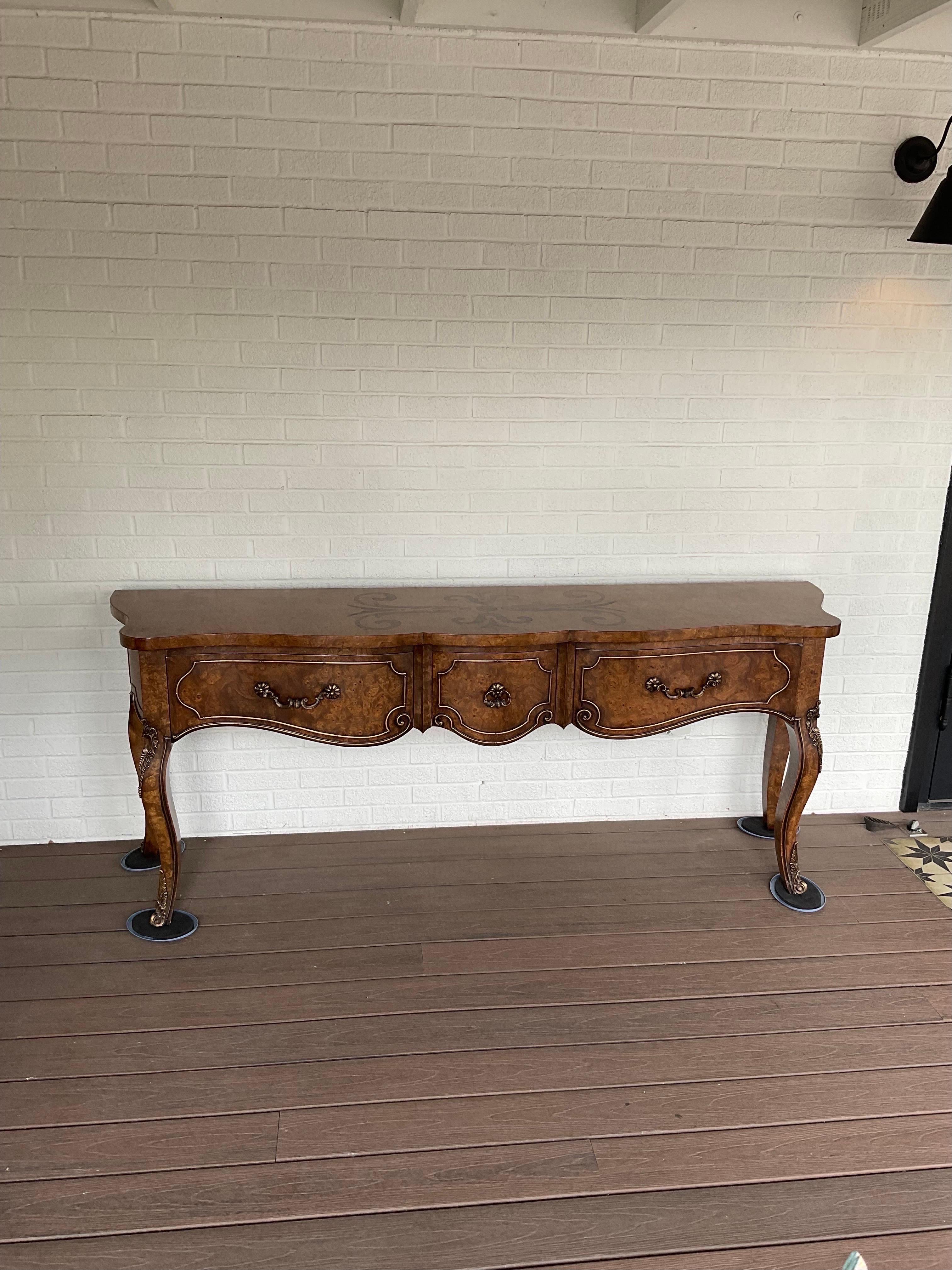 1970s Mastercraft Burled Wood Console Table For Sale 8