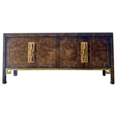 1970s Mastercraft Burlwood Brass Credenza in the Hollywood regency style