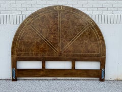 1970s Mastercraft Circular King Headboard with Brass Greek Key & Burl Elm